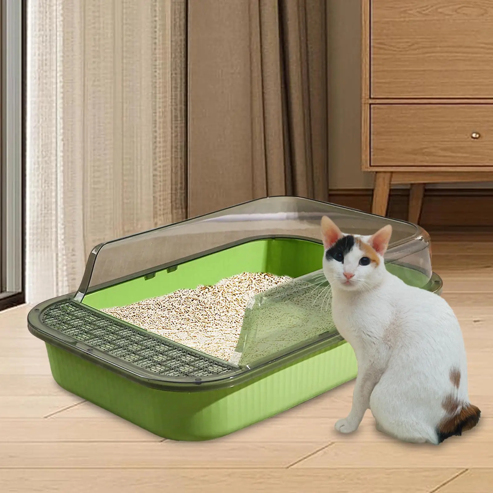 Cat Litter Box for Indoor Cats Sturdy Cat Bedpan Anti Splashing Open Top Pet Litter Tray Kitty Litter Pan Large Cat Litter Basin