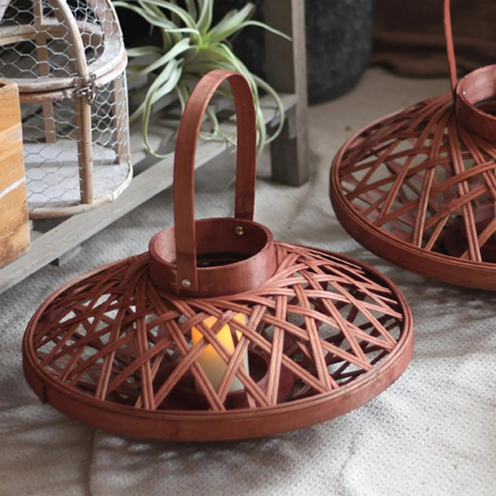 Pastoral Bamboo Candle Lanterns Farmhouse Lantern Handmade Candle Holder for Home
