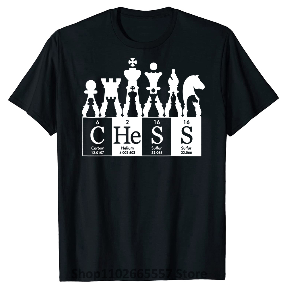 Klassisches Schachspieler-Periodensystem-T-Shirt für Herren, kurzärmelig, Streetwear, Schachbrettspiel, T-Shirts, modisches Baumwoll-T-Shirt, Geschenkidee – Detail 2