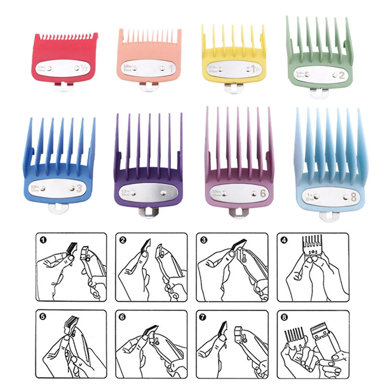 8 Pieces Hair , Attachment from 1/16 inch Metal Clip Guide Combs 