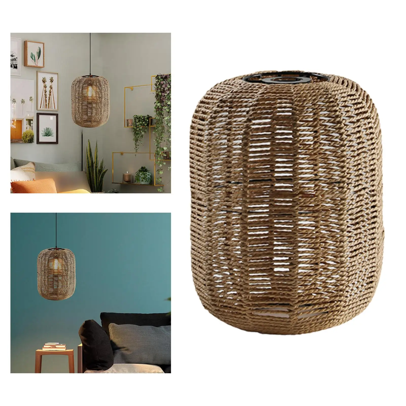 Boho Pendant Lamp Shade Woven Fixture Rope Ceiling Light Shade Chandelier Cover for Restaurant Hotel Bedroom Decor Teahouse