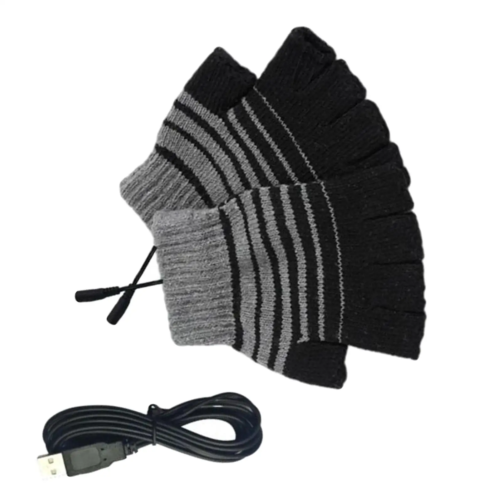 USB Heated Gloves for Men and Women , USB Heating Pattern Knitting Wool Heated Gloves Hands Warmer Laptop Gloves Fingerless