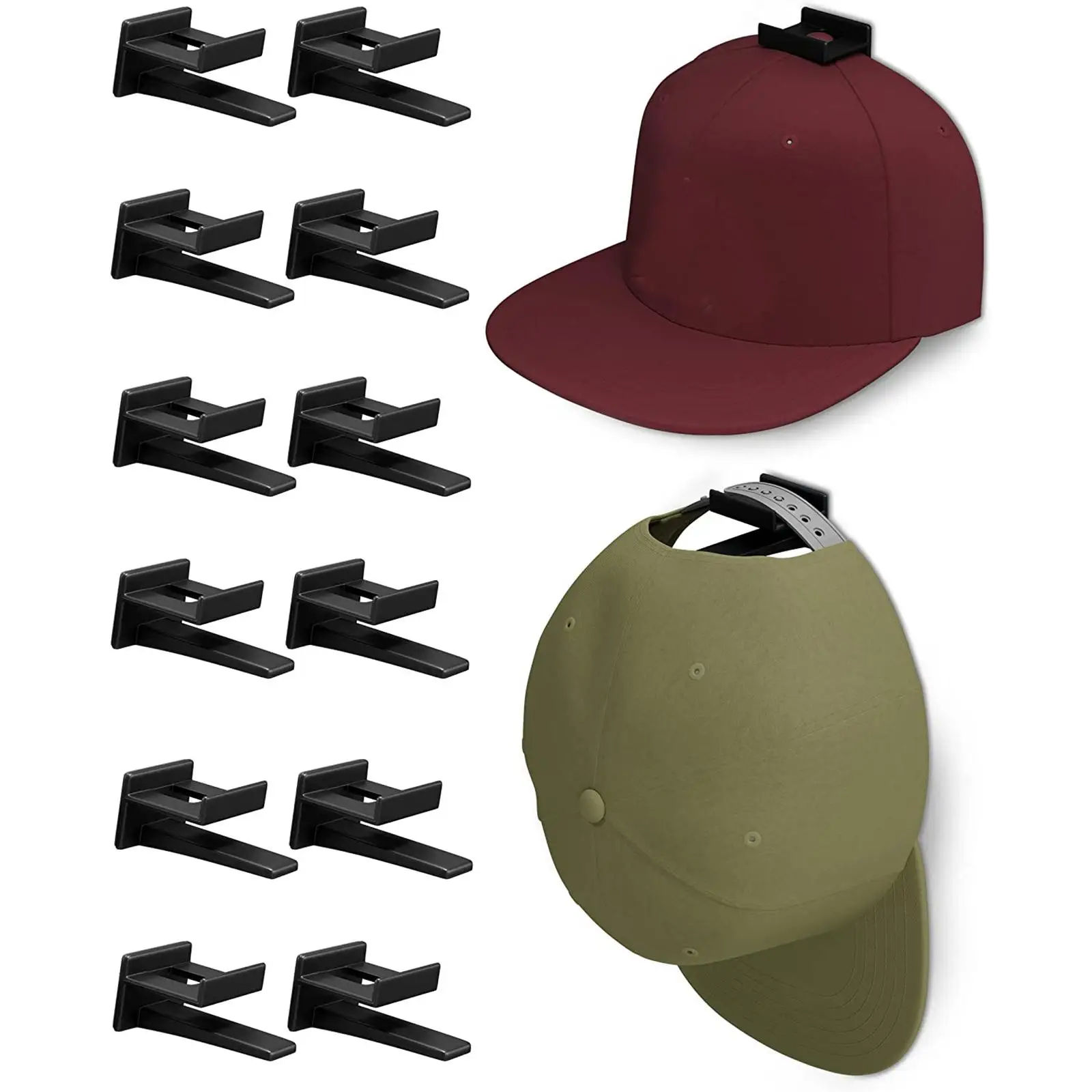 12 Pieces Baseball Caps Hangers Hat Hooks for Wall Mounted Wall Mount Hat Organizer for Office
