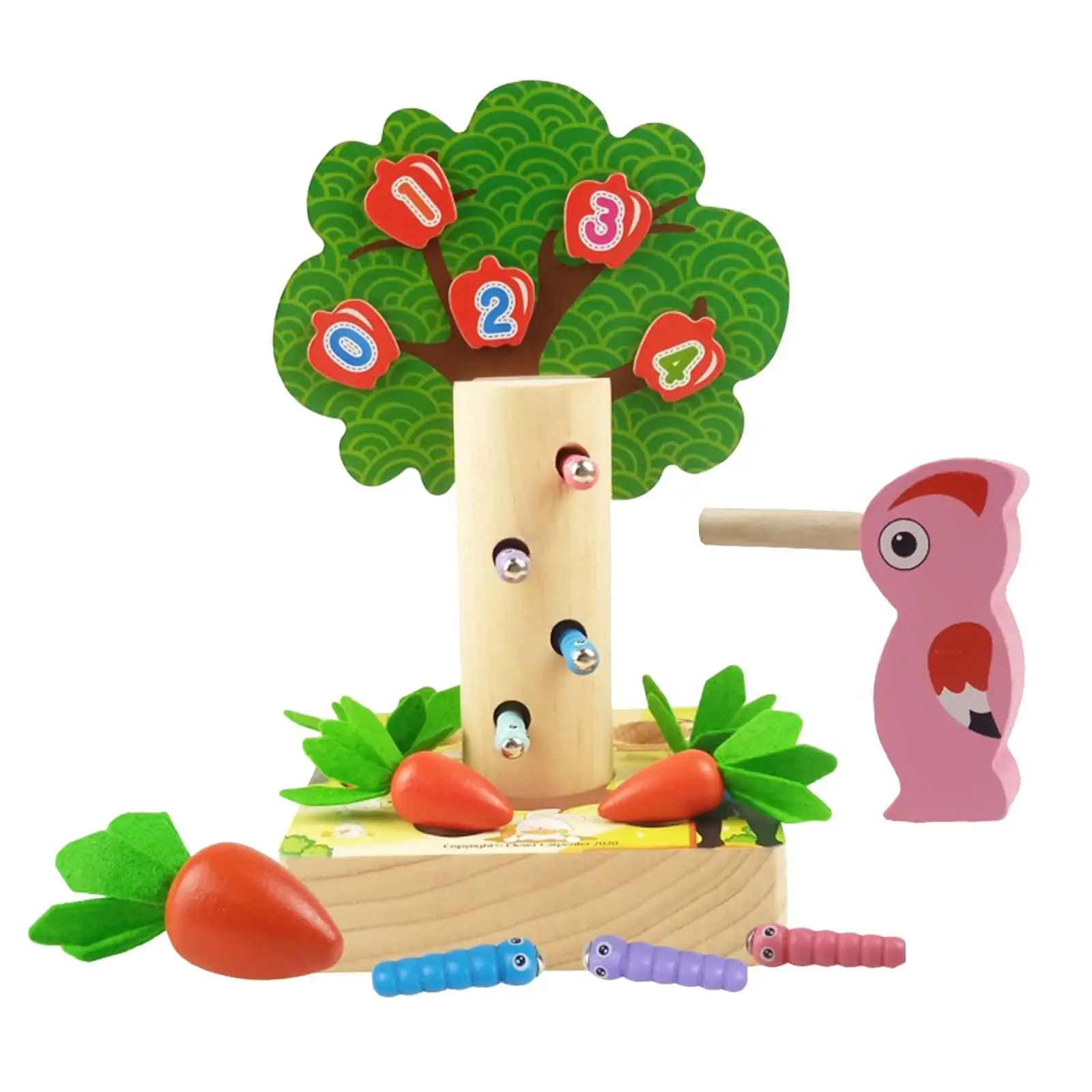 Montessori Puzzle Math Wooden Magnetic Fruit Tree Apples Toy Kids Gift Pulling Carrot Catch Worm Educational Toys For Children