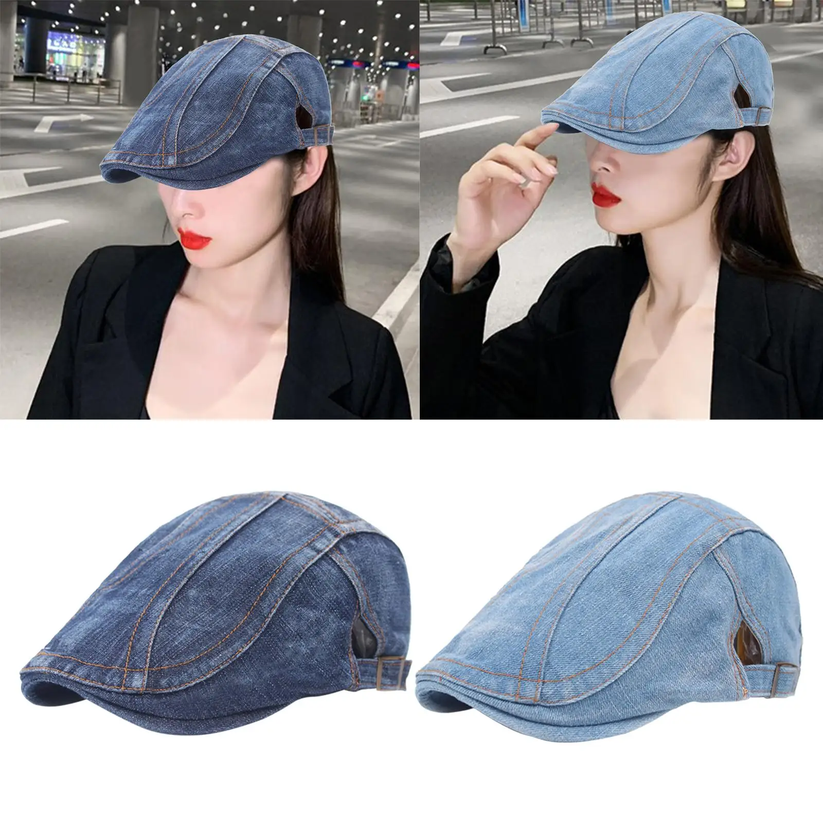 Unisex Newsboy Hat/ Flat  Hunting Ivy Snap Driving Cabbie  Caps/ for Men Women Washable Washed Jean/