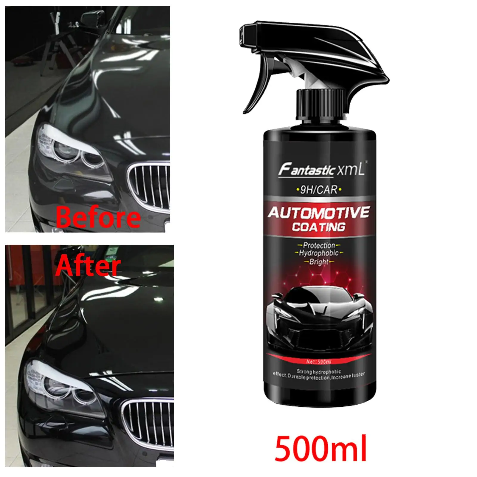 500ml Car Ceramic Nano Crystal Liquid Polish Spray Waterless , Hydrophobic and Dirt Repellent 9H , Protective Top Coat Spray