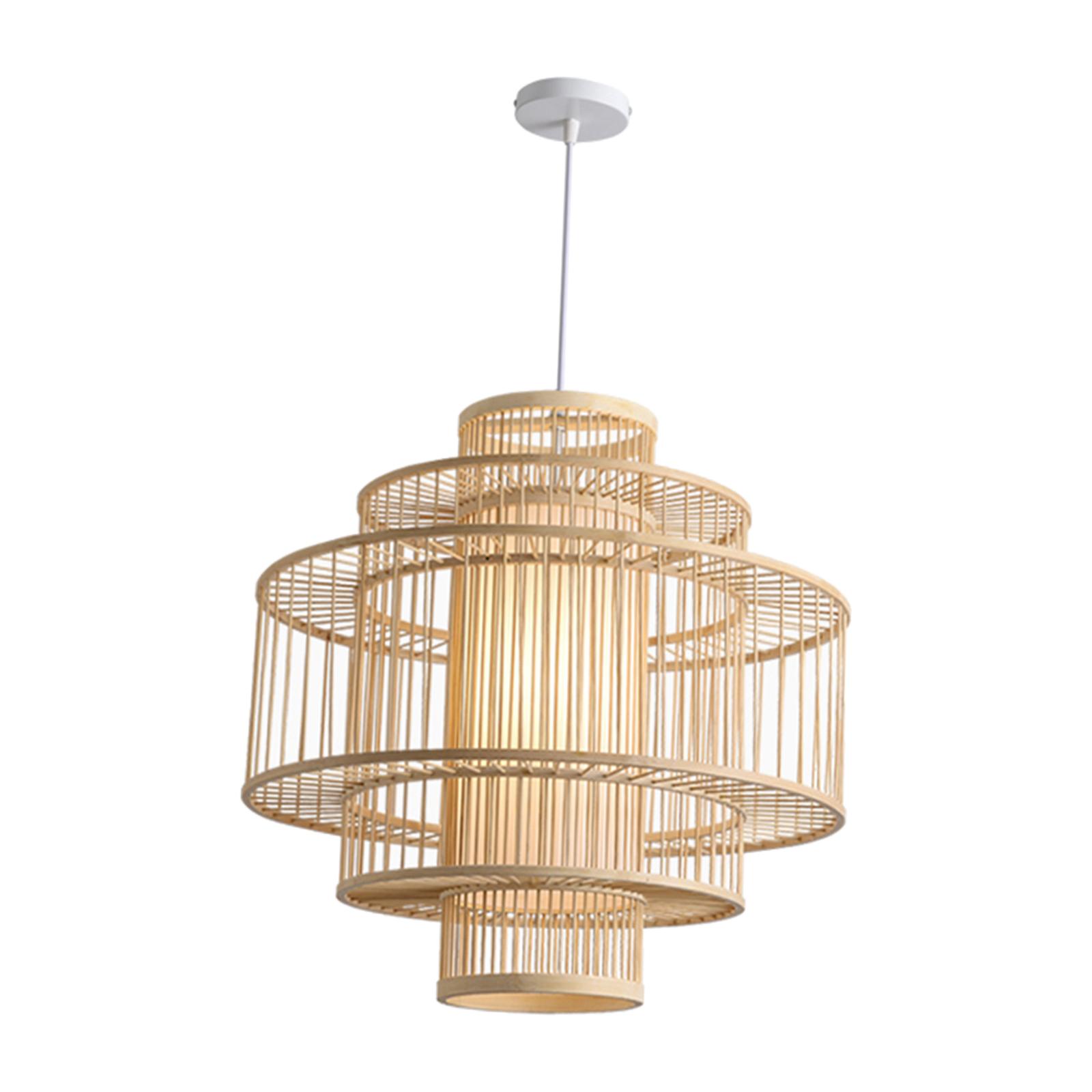 Vintage Ceiling Chandelier, Bamboo Lampshade Ceiling Lamp for Dining Room Kitchen