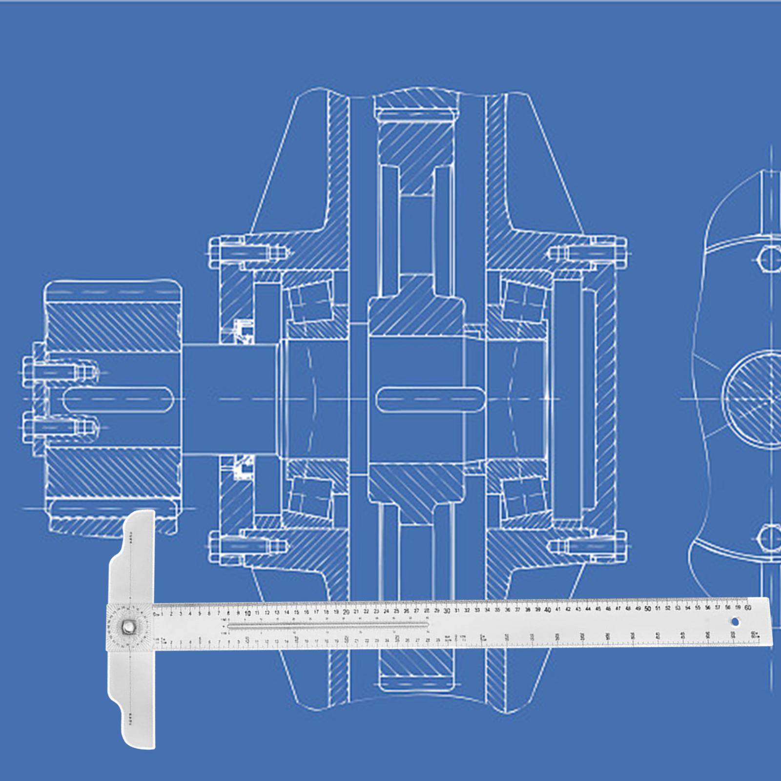 60cm T Square Ruler Rotating Transparent Angle Ruler Angle Measure Tool Multi Function for Woodworking Drafting Engineering