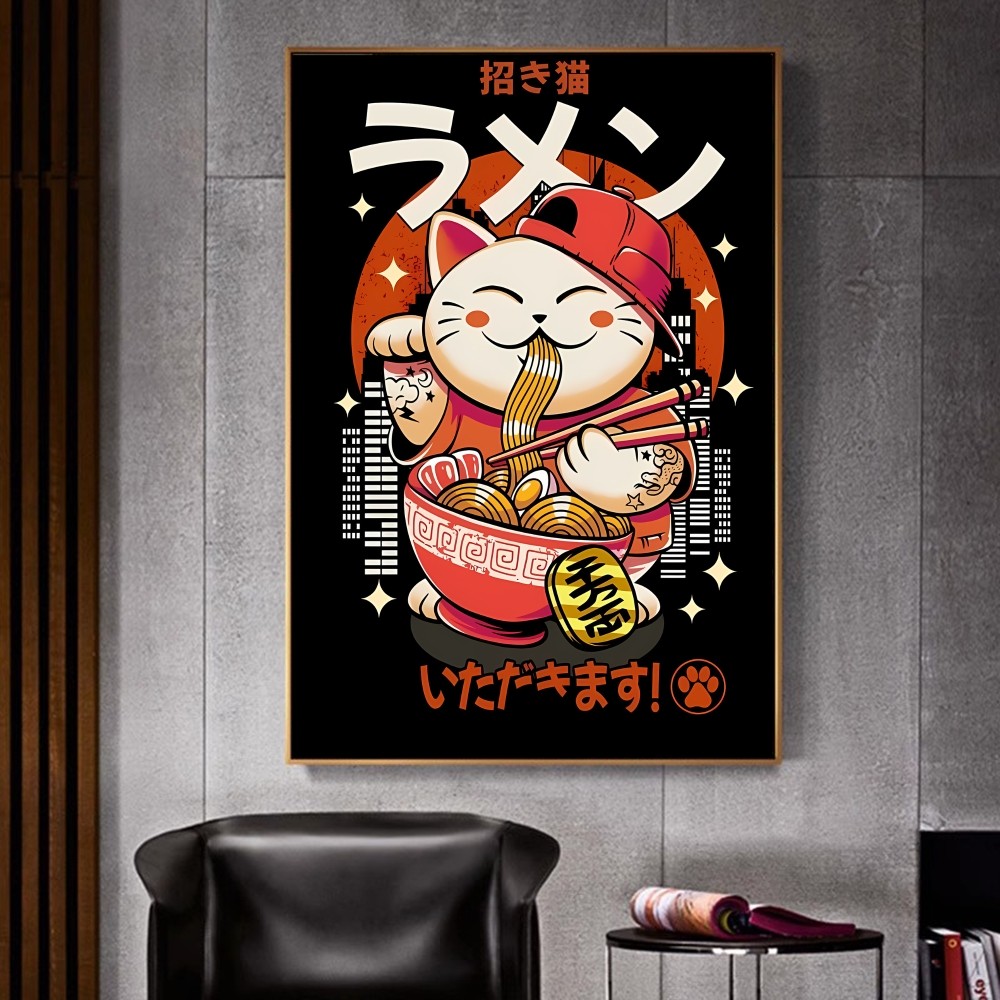 Japanese Ramen Painting Animal Cat Cartoon Classic Movie Posters Fancy Wall Sticker for Room Bar Decoration Room Wall Decor