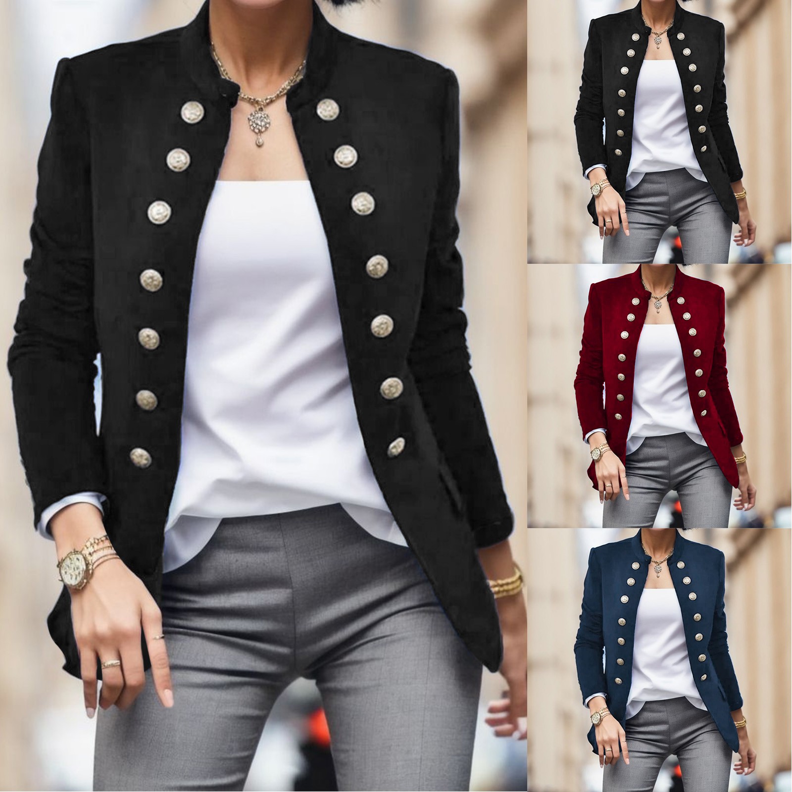 Title 1, Casual O-neck Long Sleeve Jacket Outerwear Offi...