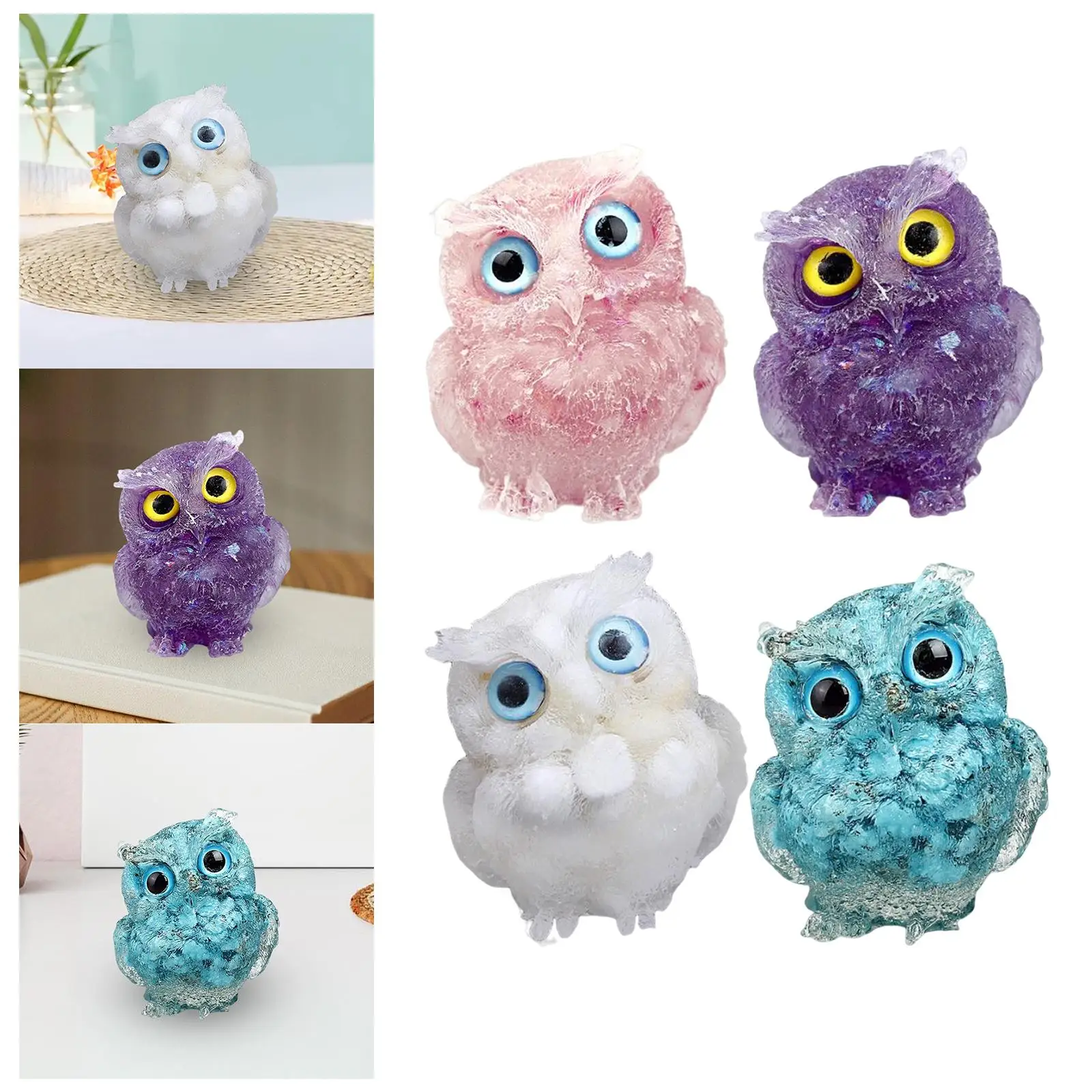 Creative Owl Statue Collectible Craft Natural Crystal Owl Ornament for Office Desktop Home Decor Accents Housewarming Gift