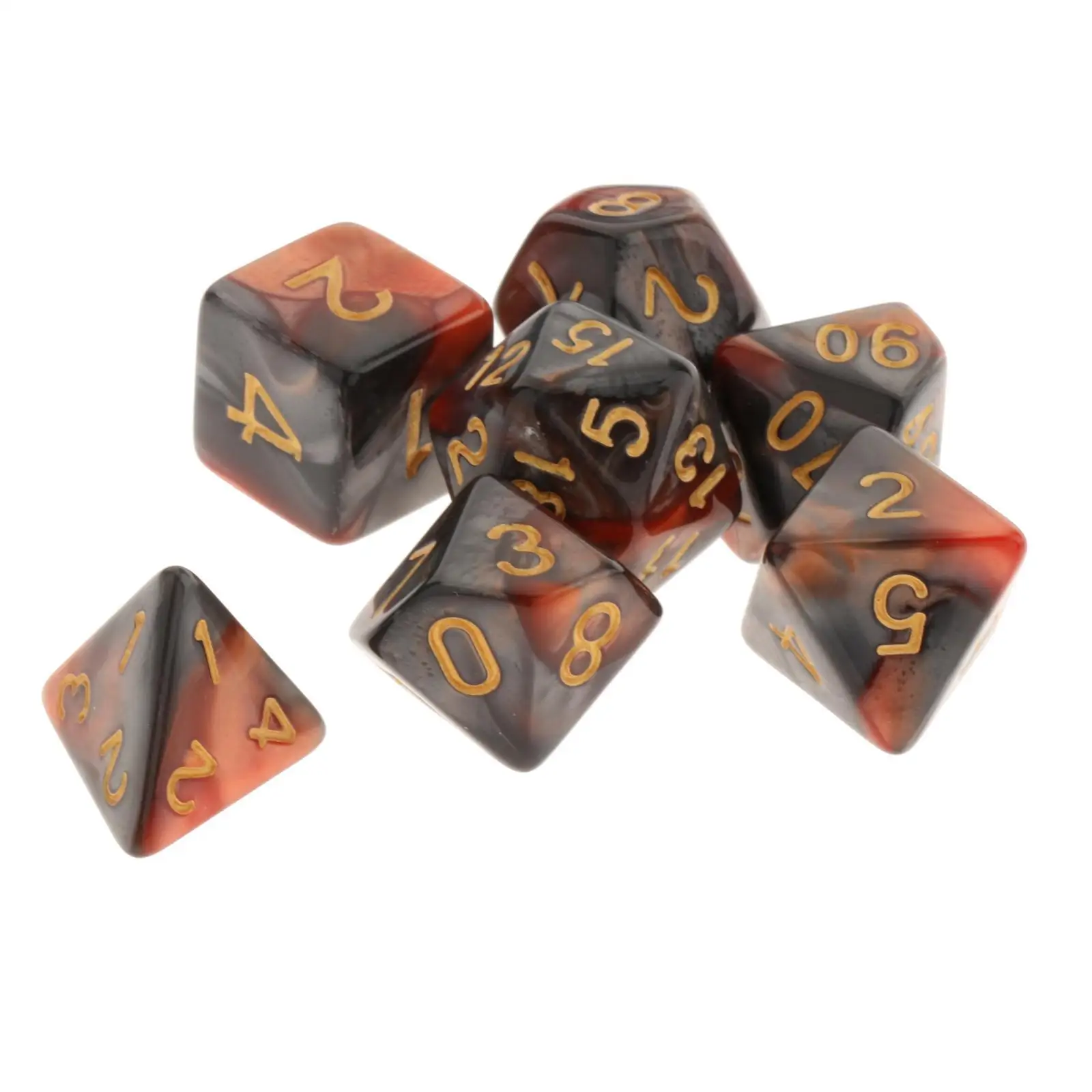 7x Polyhedral Dice D4-D20 for Dungeons & Dragons Party Role Play Red & Black 