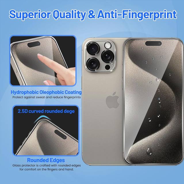 [6 Packs] For IPhone 15 Pro Max/15 Pro/14/13 Pro Max/12/11 Pro Tempered  Glass Film Front & Back Protector + Camera Lens Protector, 9H Hardness  Ultra H