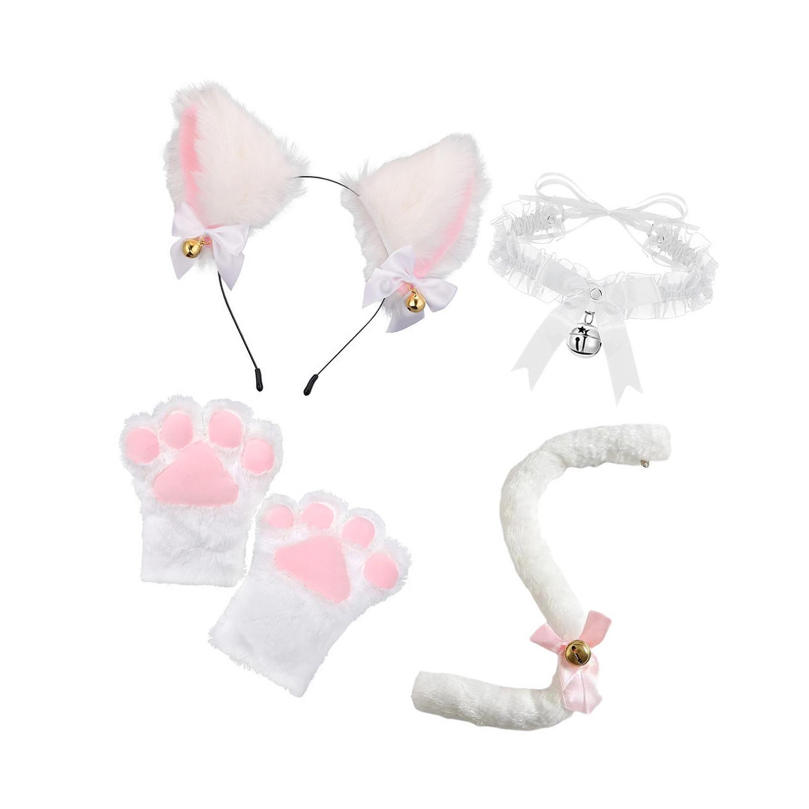 Katzen ohr und Schwanz Pfote Lolita Cosplay Kostüm Set Plüsch Ohr Glocke Stirnband Bowknot Kragen für Karneval Maskerade Festival Requisiten – Detail 7