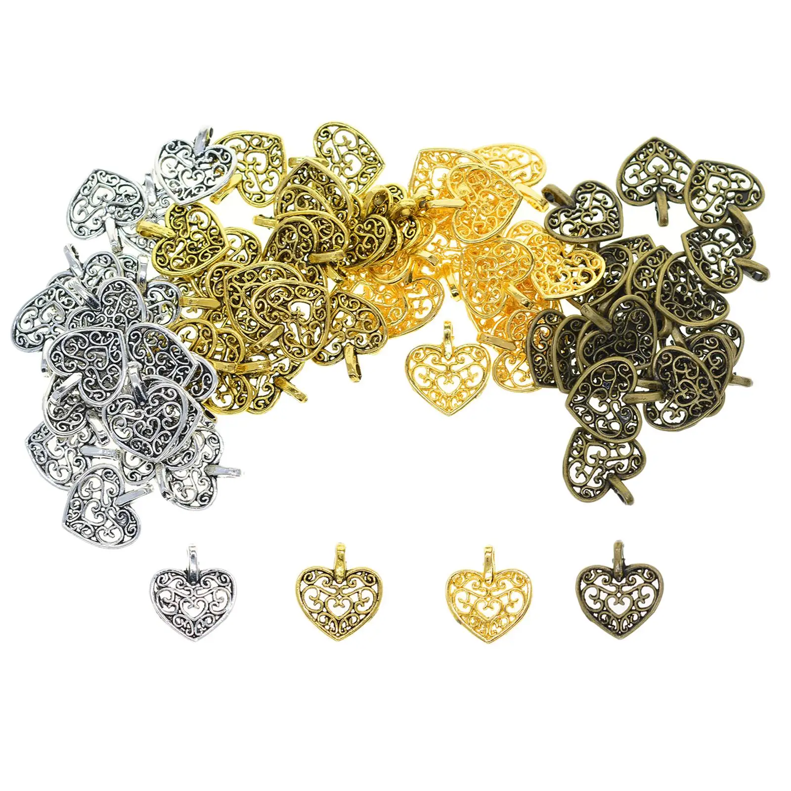 120 Pieces Heart Charms Pendants for Jewellery Making Accessory Mixed Color