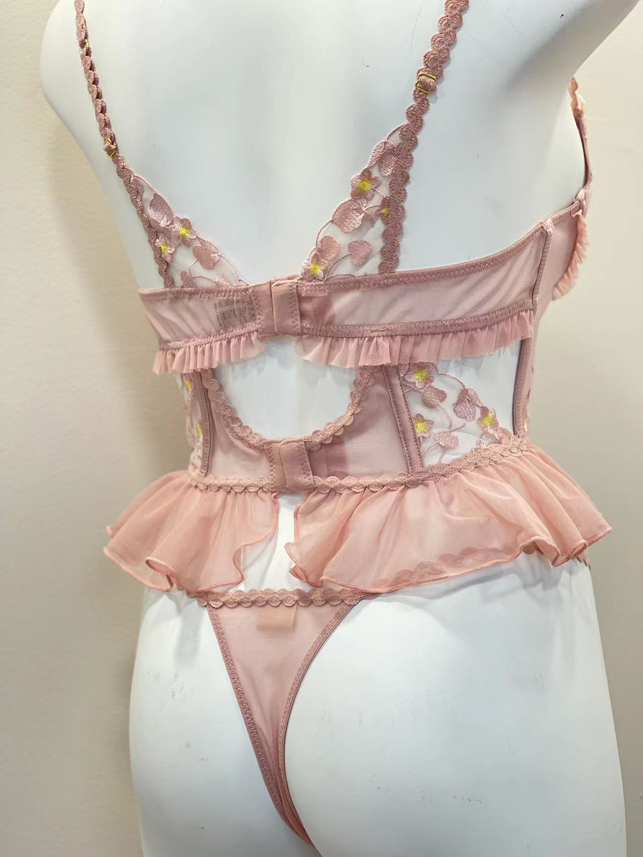 Neue Spitze Fishbone BH und Höschen Set Blumen Dessous sexy Bra lette Frauen Unterwäsche weibliche dünne Baumwolle Tasse Push-up durchsichtigen BH – Detail 7