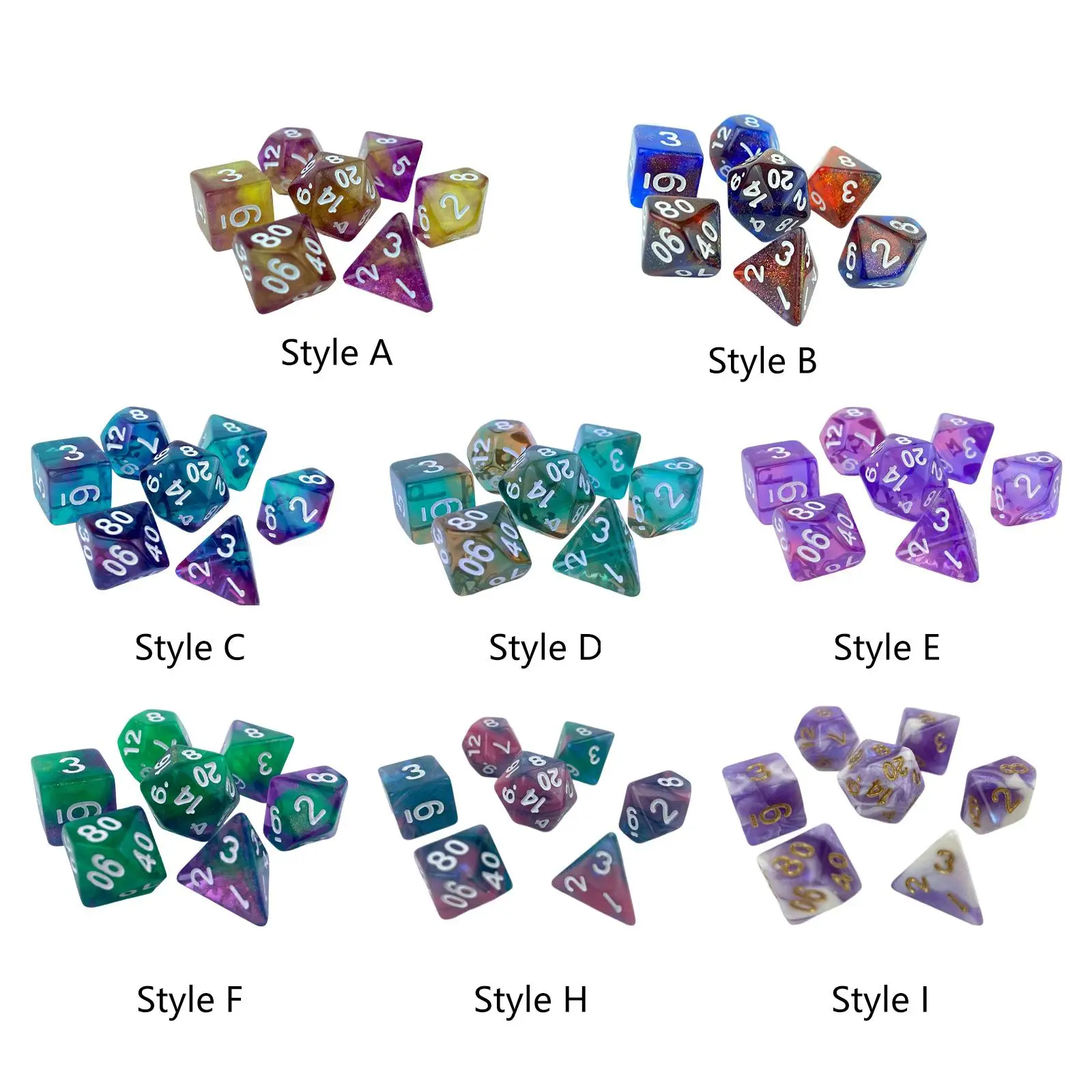 7 Pieces Game Dices Assorted Luminary Double Colors for Parties Table Games