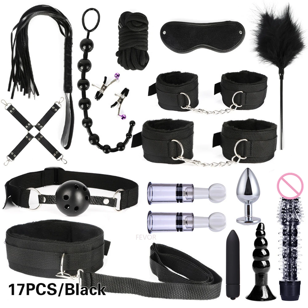 Sex Toy BDSM Kits Plush Sex Bondage Set Handcuffs Sex Games Whip Gag Nipple Clamps Sex Toys For Couples Exotic Accessories +18