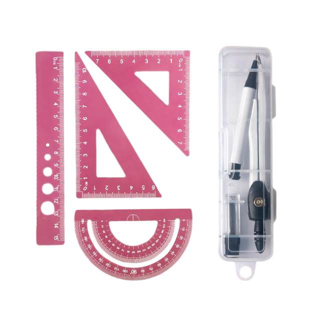 5 Pieces Math Geometry Kit Compass Aluminium Alloy Ruler Set Triangle Ruler Multifunctional for Classroom Drawing Drafting