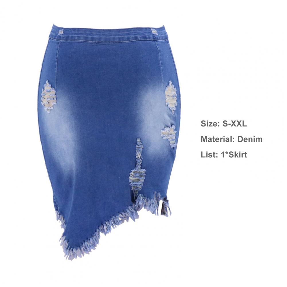 Saia Macio Tecido Midi Saia Assimétrica Tassel Hem Denim Saia