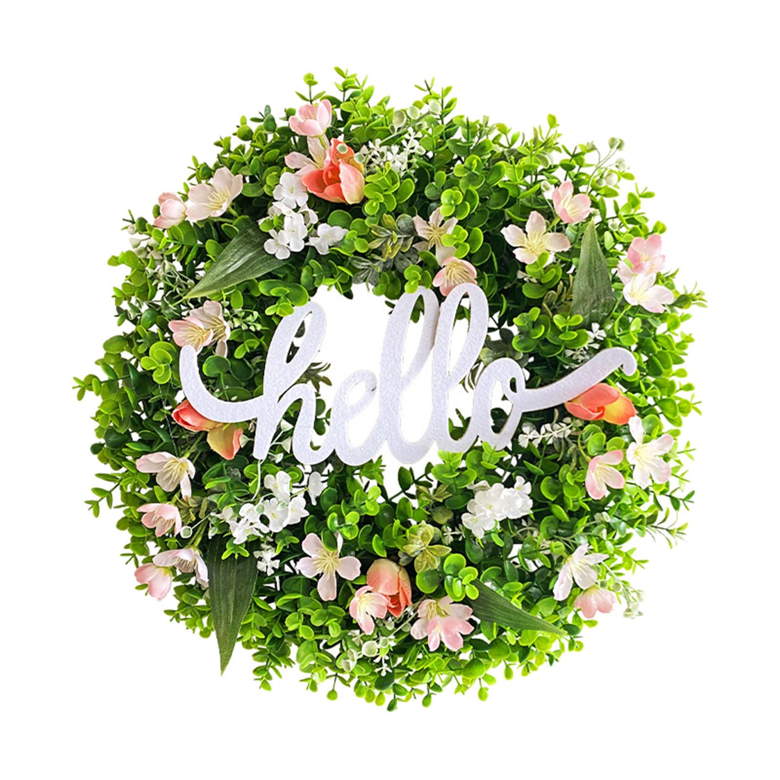 Spring Wreath Artificial Flower Wreath 45cm Decorative Hanging Decor Greenery Garland for Party Garden Celebration Festival