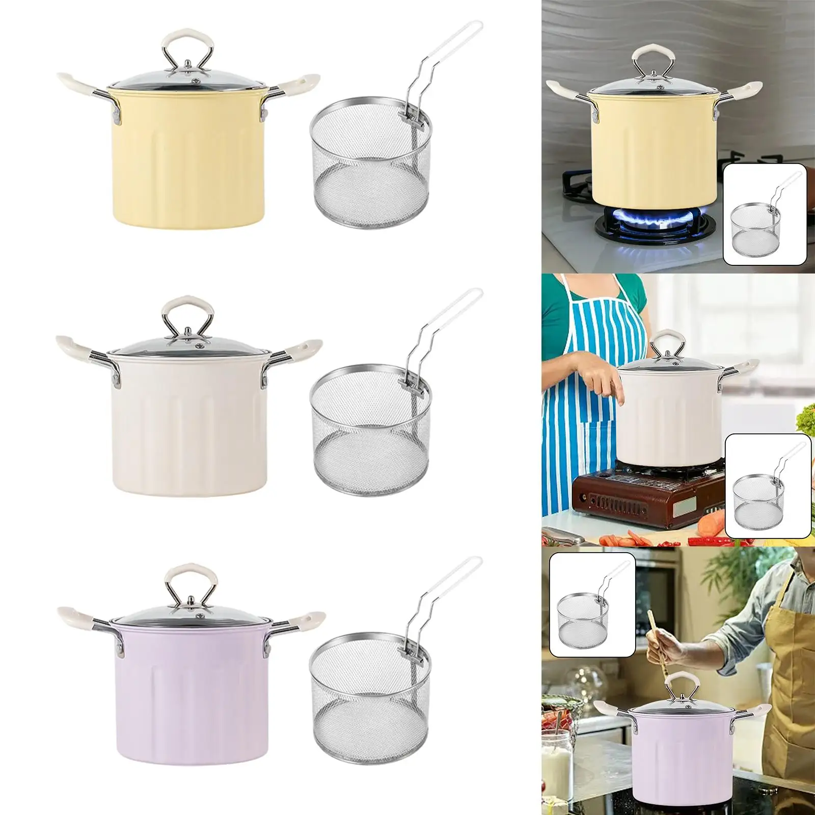 Deep Fryer Pot with Strainer Basket Kitchen Detachable Kitchen Frying Pan for Cooking Kitchen Outdoor Frying Chicken