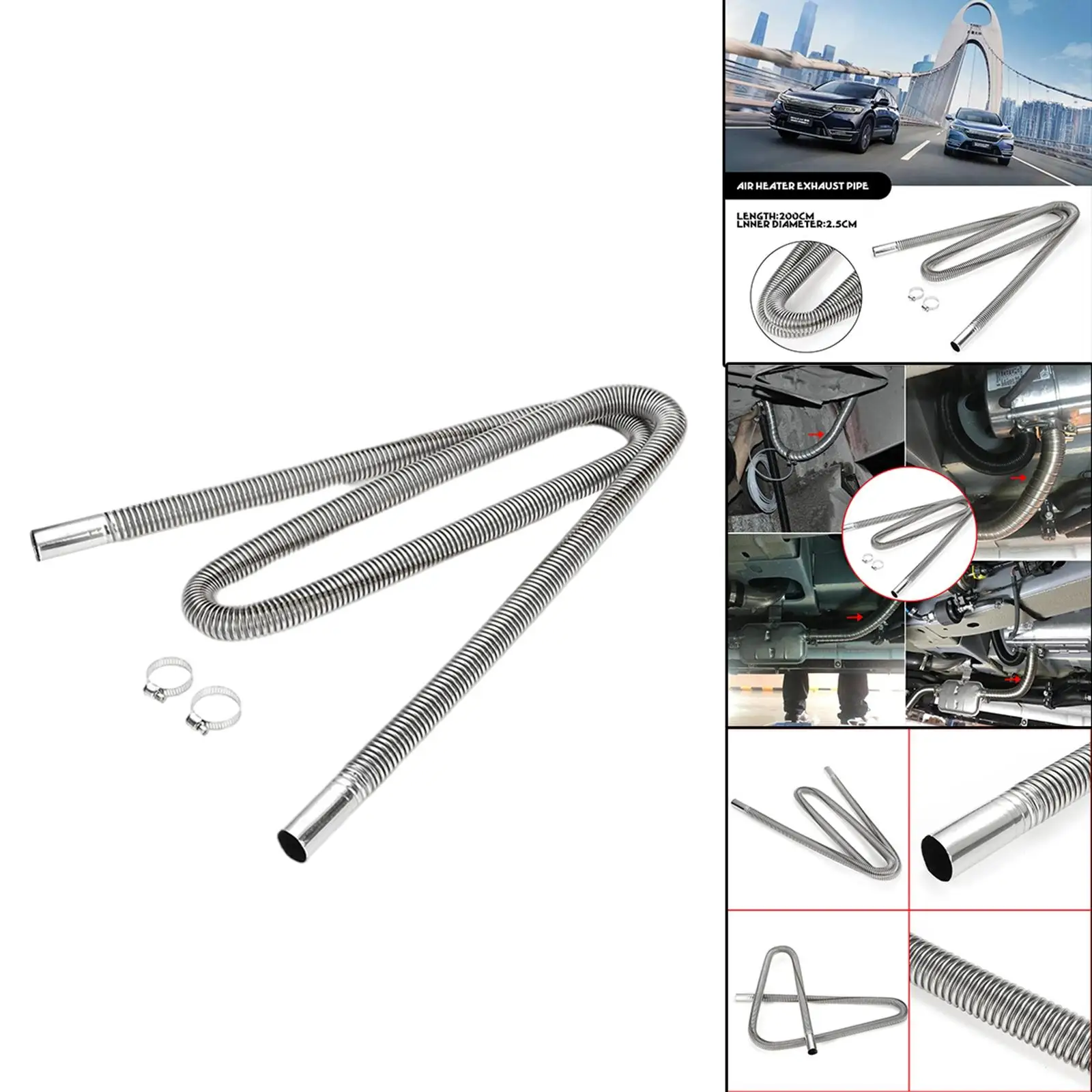 Car Heater Exhaust Pipe Automotive Parts with Clamps for Parking Heater
