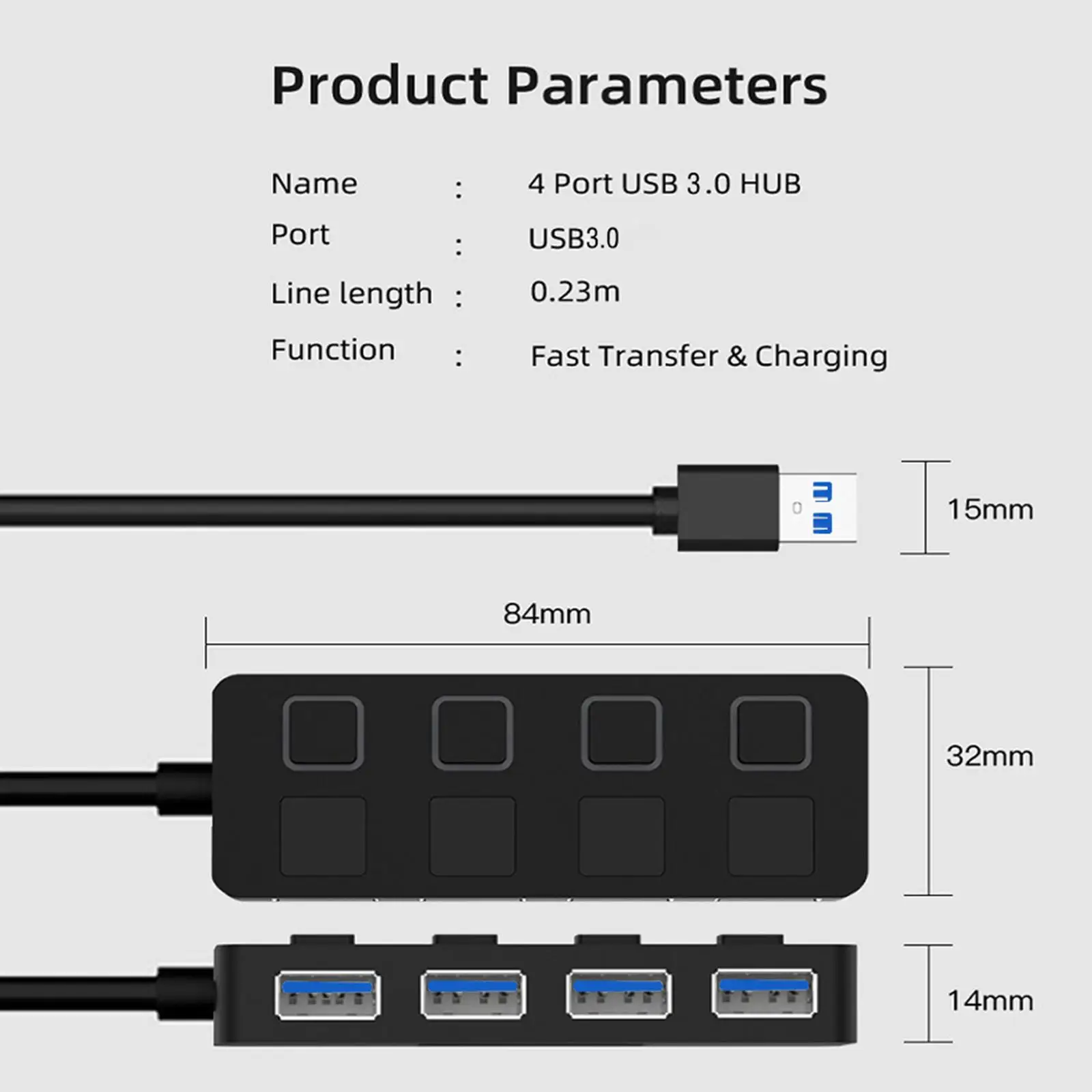  4 Ports USB 3.0 Hub, with Individual  Switches Portable Data USB Hub for for  for  (Charging Not Supported)