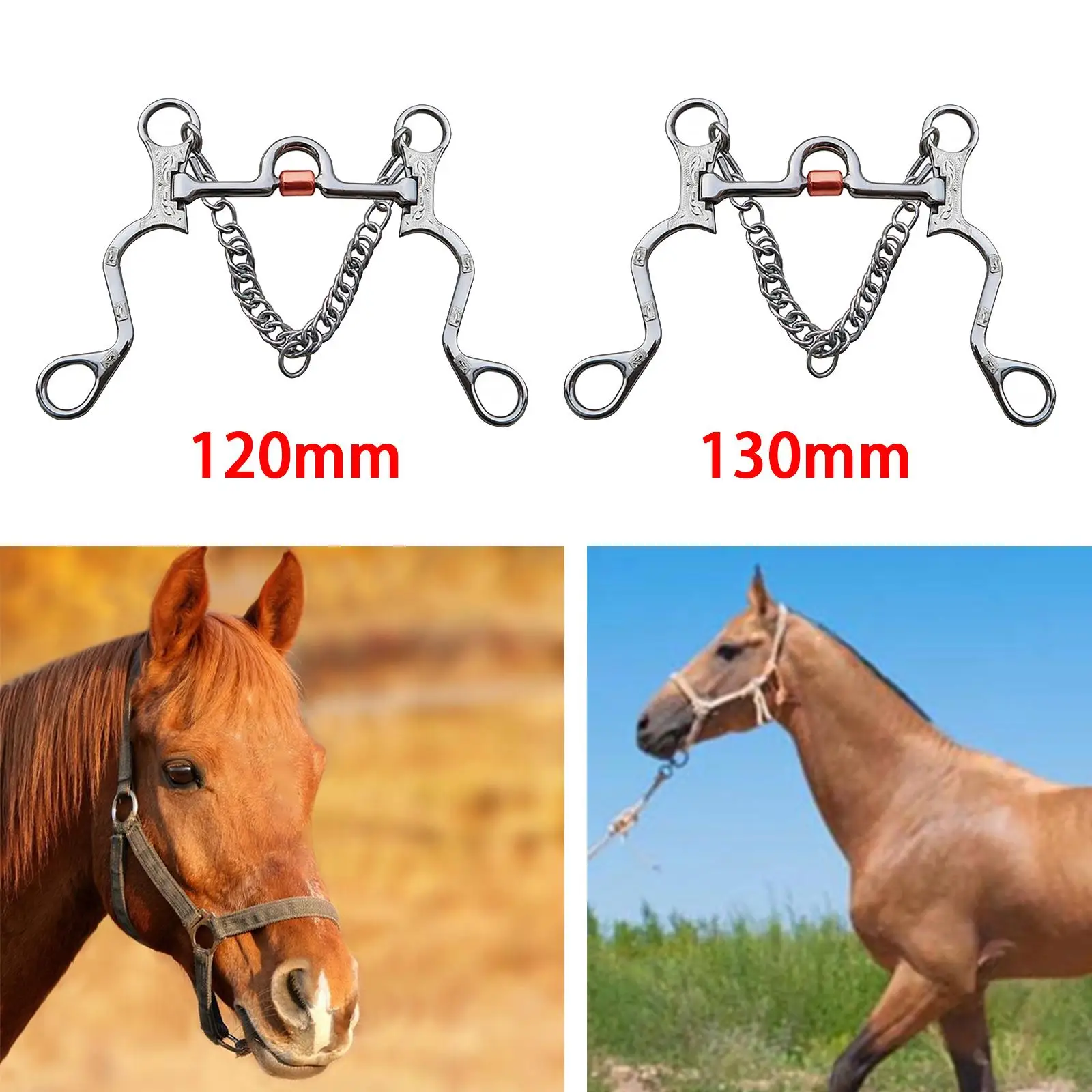 Horse Bit Stainless Steel Copper Mouth with Curb Hooks Chain Center Roller for Horse Bridle