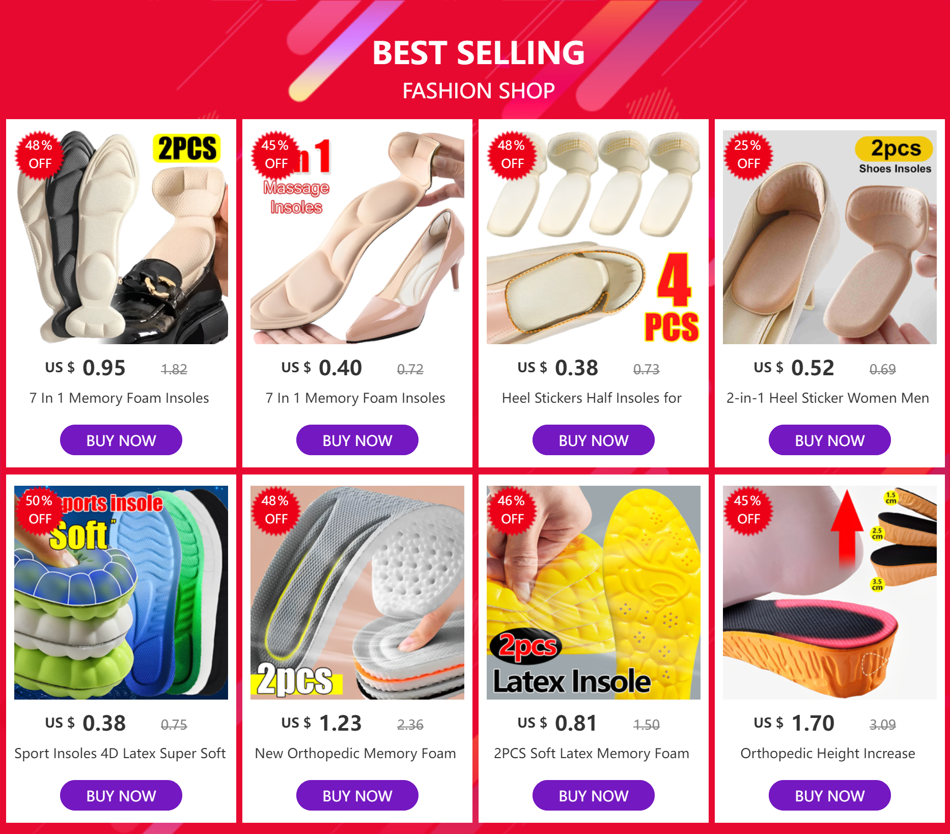 Description Picture 2 of item2pcs Insole Pad Inserts Heel Post Back Breathable Anti-slip for High Heel Shoe Insert Protector Shoes Insoles Memory Foam Insole