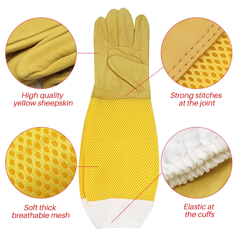 Description Picture 6 of item1 Pair Beekeeper Gloves Protective Sleeves Ventilated Professional Anti Bee for Apiculture Beekeeper Prevent Beehive Tools