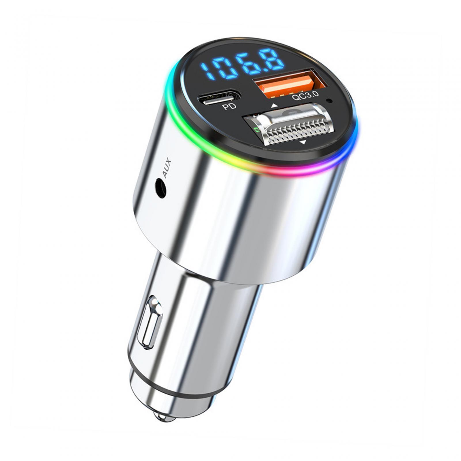 V5.3 FM Transmitter for Car BC1.2 Universal with RGB Color with Mic Bluetooth Car Adapter Music Player for Truck Car SUV