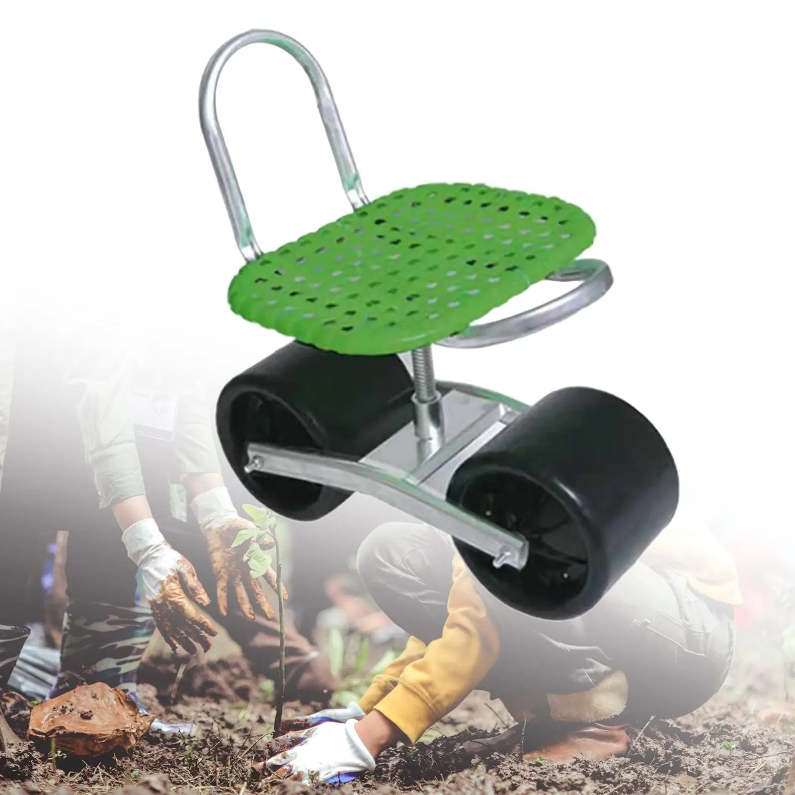 Outdoor Cart Height Adjustable 360 Degree Swivel Seat Rolling Seat Lawn Wagon Cart for Weeding Planting Garden Easy to Move
