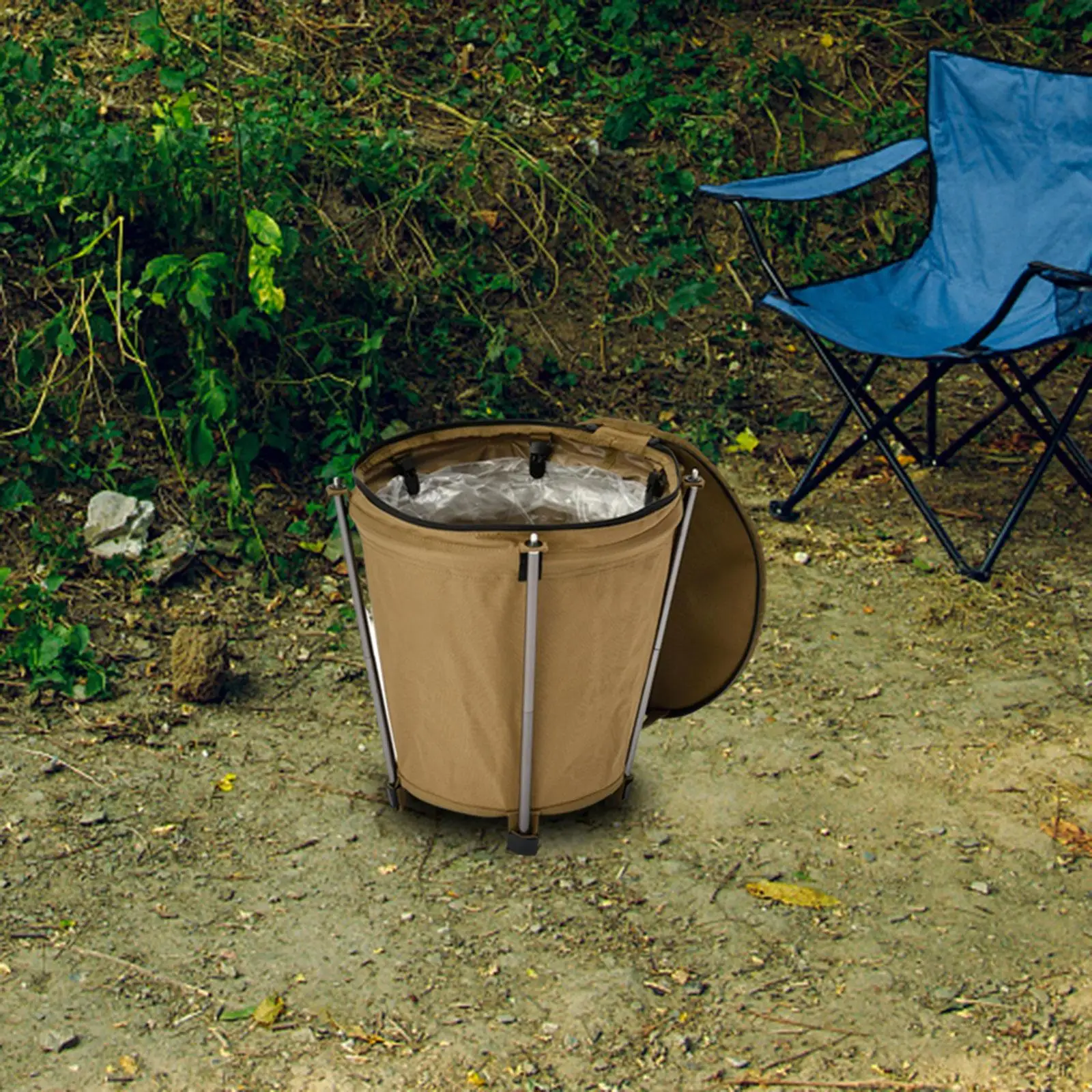 Camping Trash Can Folding with Zippered Lid Garbage Can Multifunctional 20L