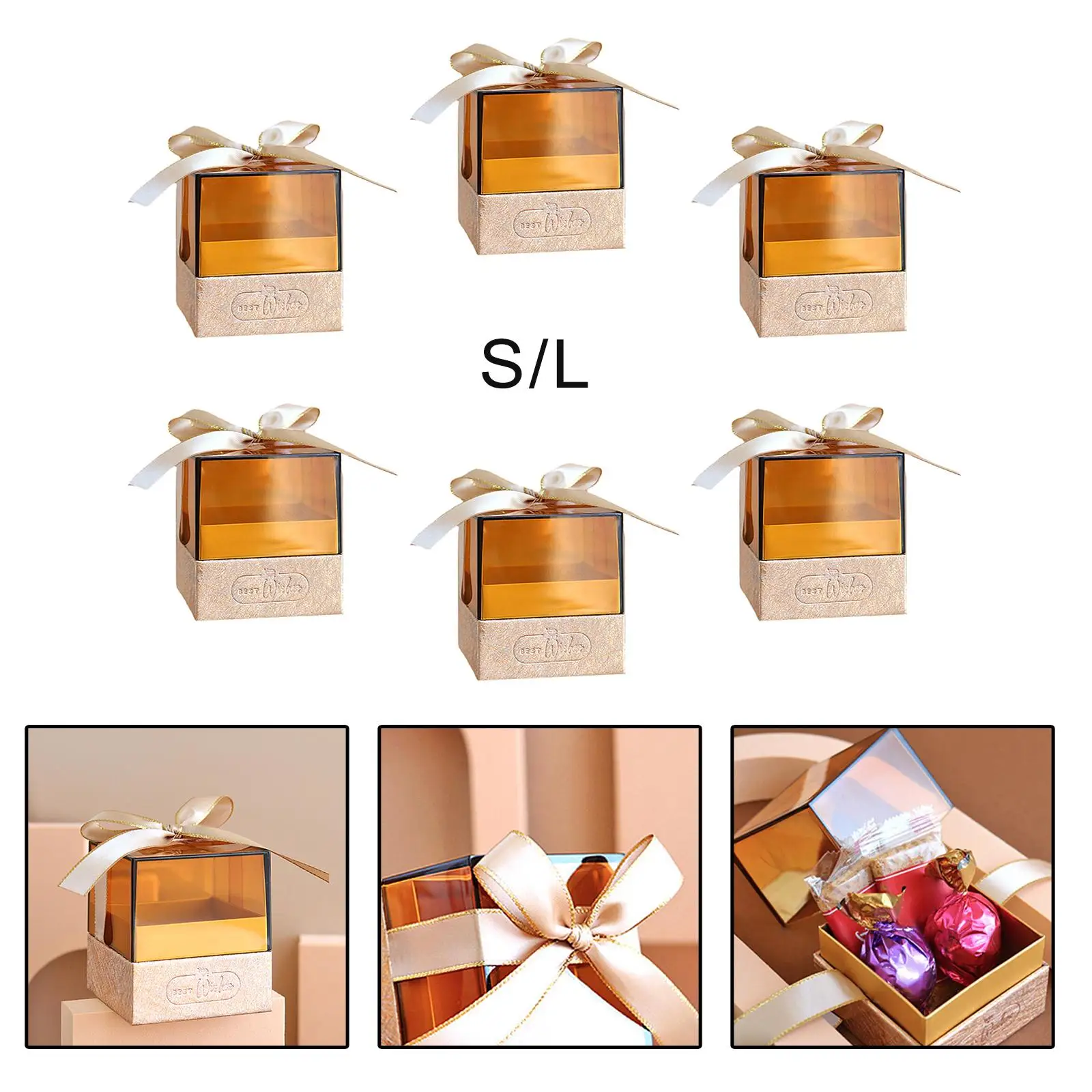 6 Pieces Party Candy Box Gifts Box with Ribbons Candy Storage Box for Party Baby Shower Birthday Favor Table Decoration