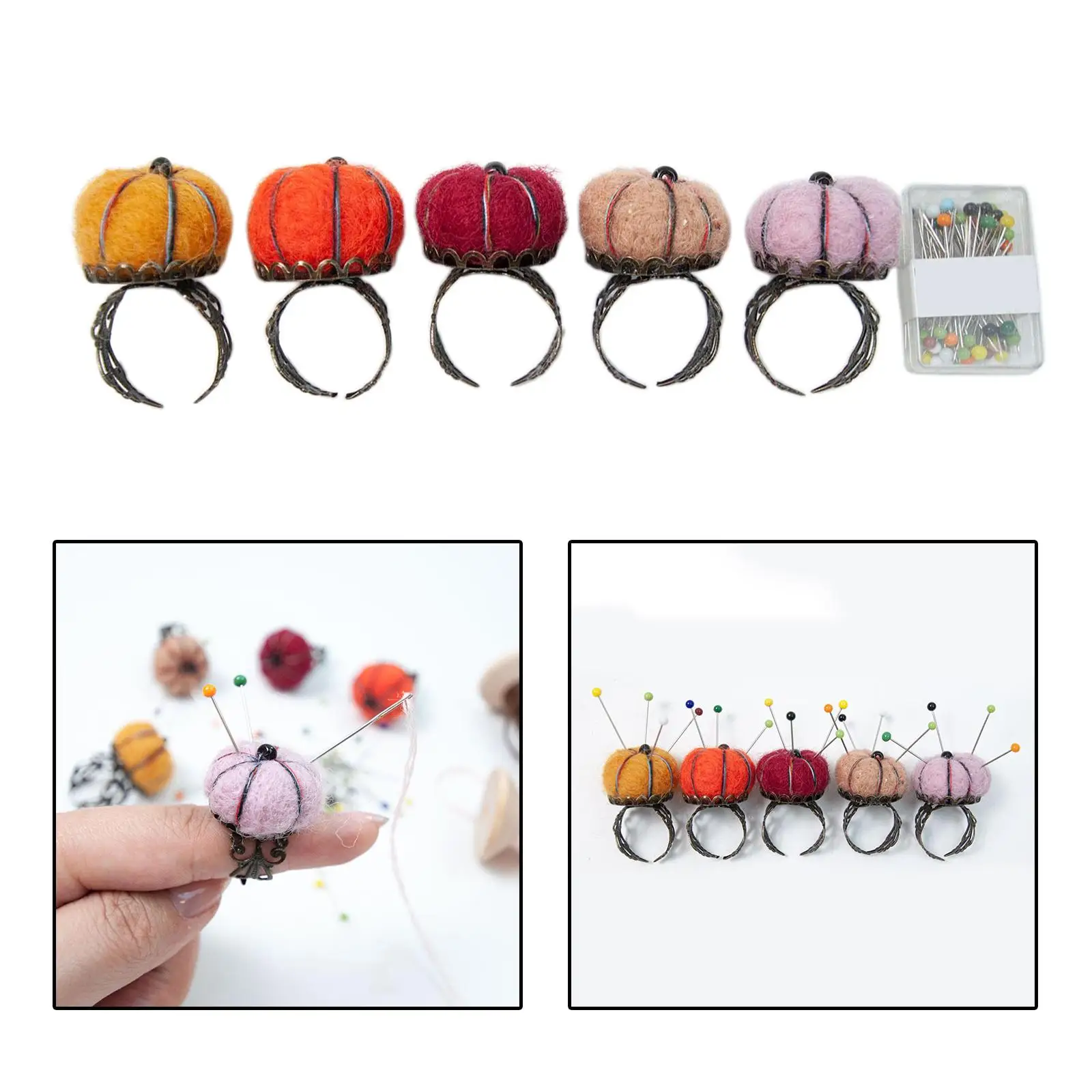 5x Felt Pin Cushion Kit Assorted Color Lightweight Sewing Supply DIY Projects Finger Ring Pincushions for Sewing Accessory Tools