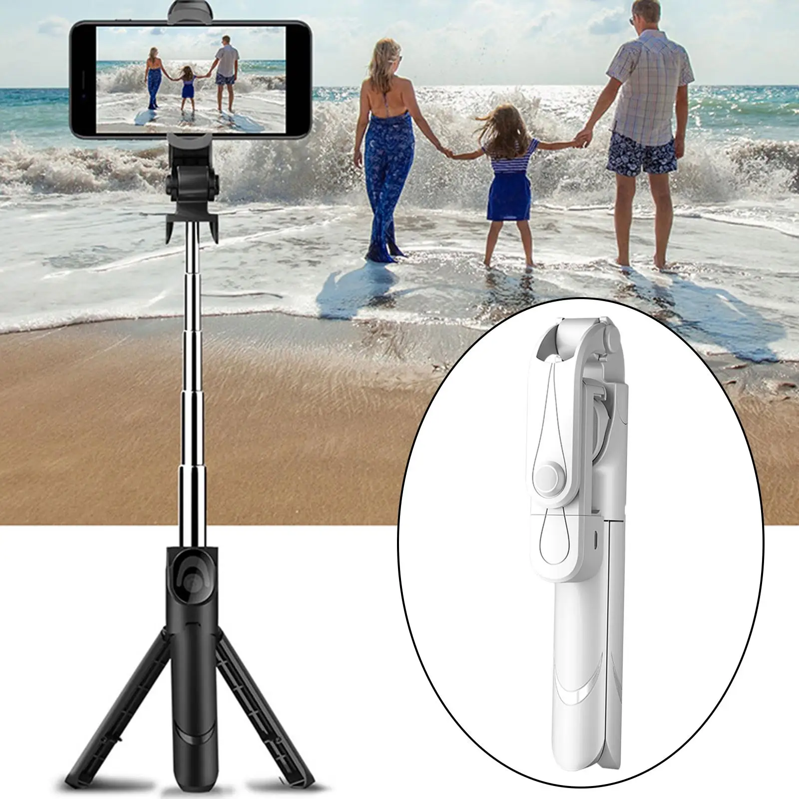 Extendable Selfie Stick Tripod Phone Holder W/Bluetooth Remote