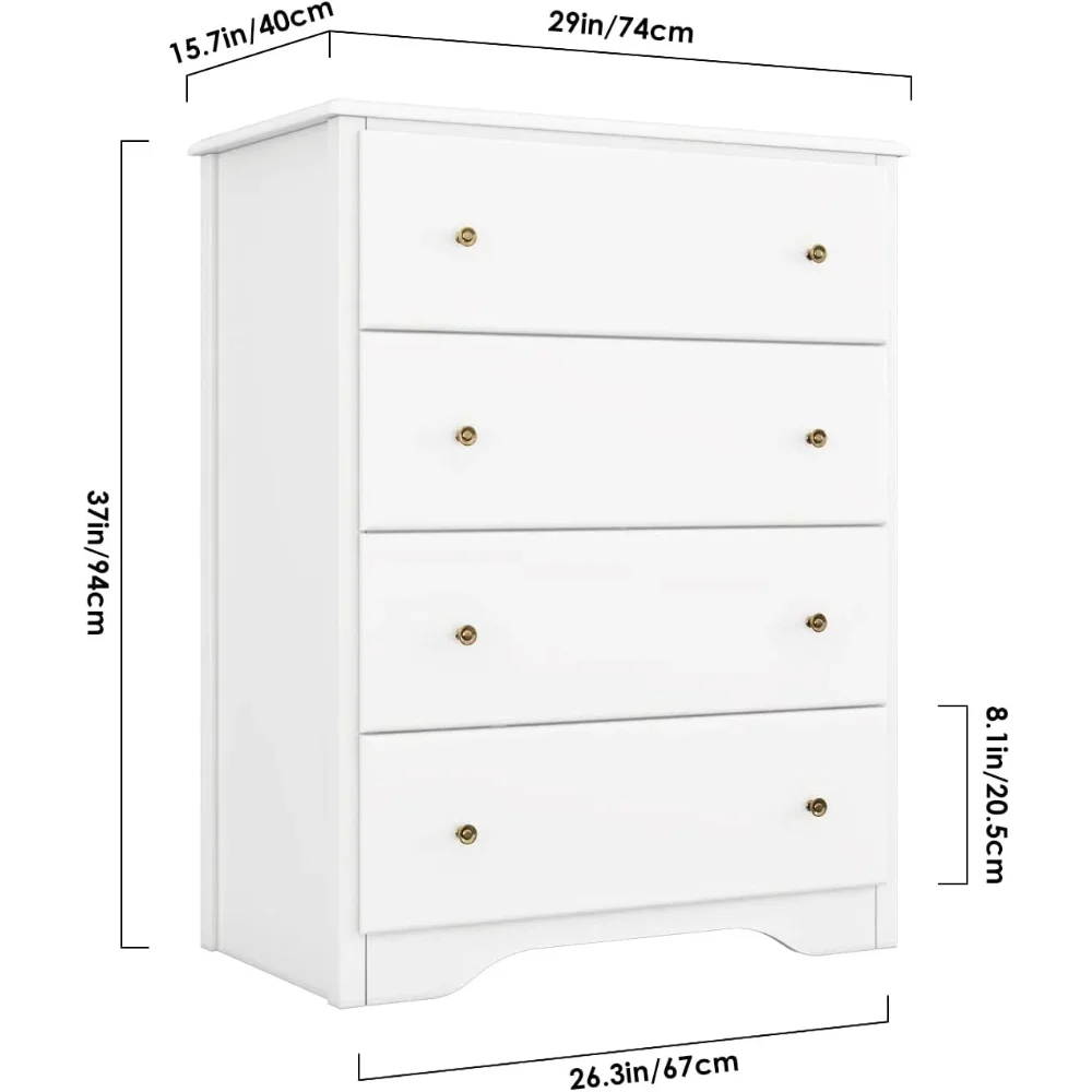 Dresser with 4 Drawers, Modern Dressers for Bedroom, Chest of Drawers Clothes Organizer, Wooden Nightstand for Living Room