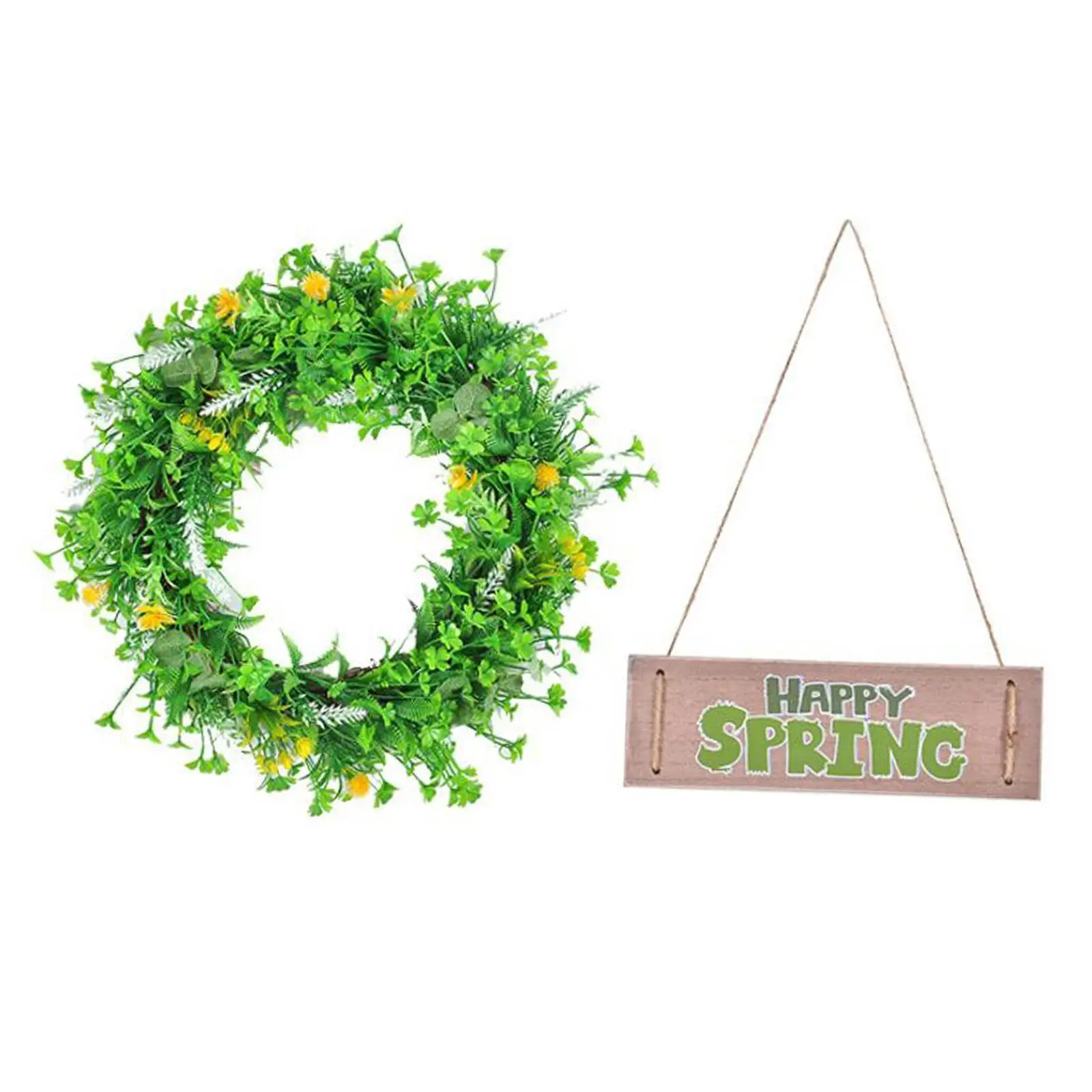 Happy Spring Greenery Wreath Hanging Garland for Porch Party Accessories