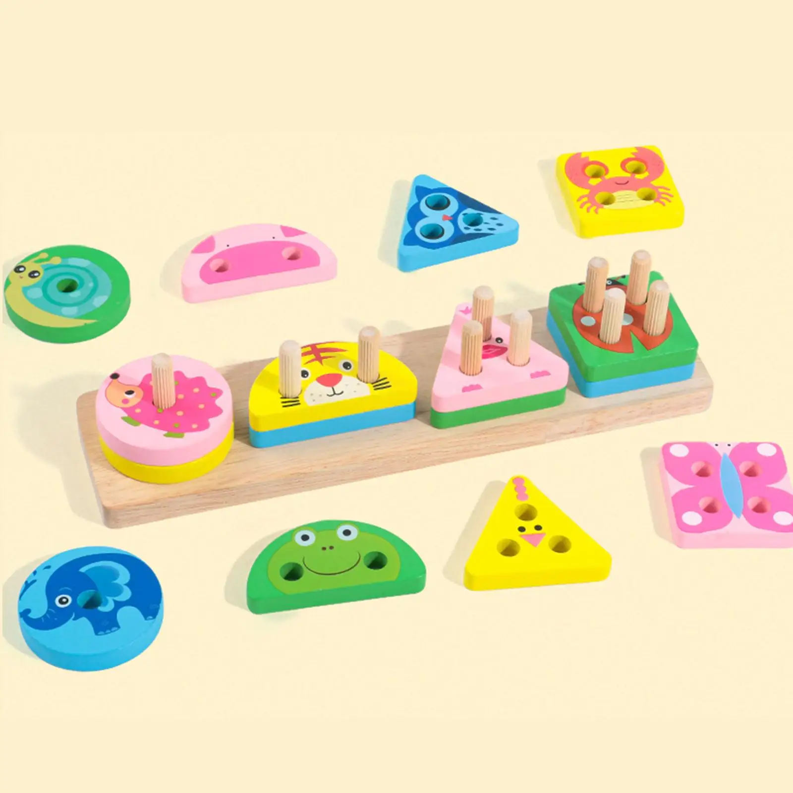Wooden Shape Matching Stacking Blocks Toys Coordination Developmental Color Cognitive