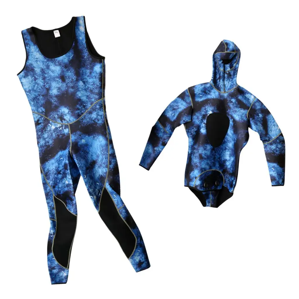 3mm Camouflage Neoprene Spearfishing Wetsuits 2-Pieces Hooded Scuba Diving Suit