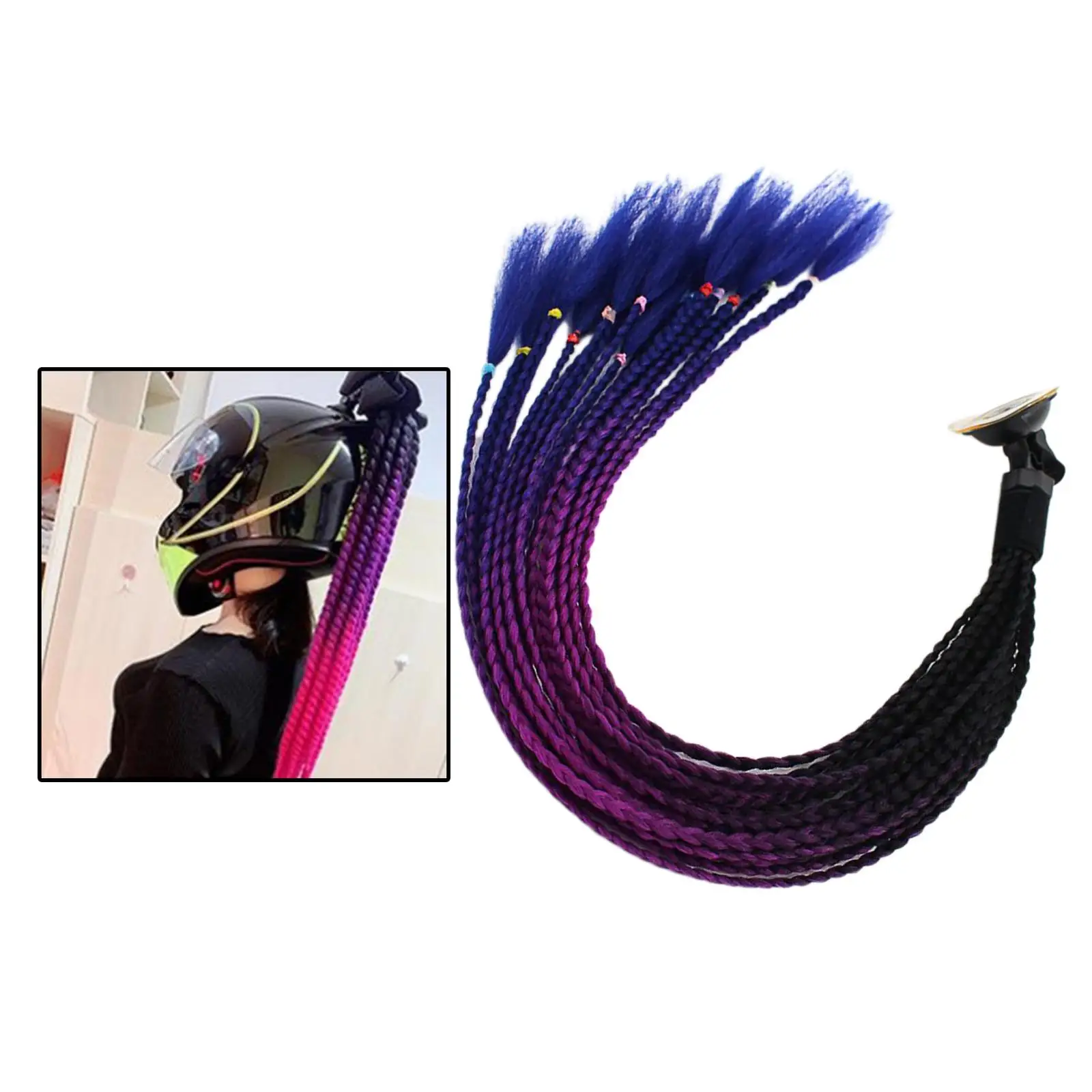 Unisex Hair Pigtails Biker Motorcycle Ramp Helmets Braided Ponytail 55cm