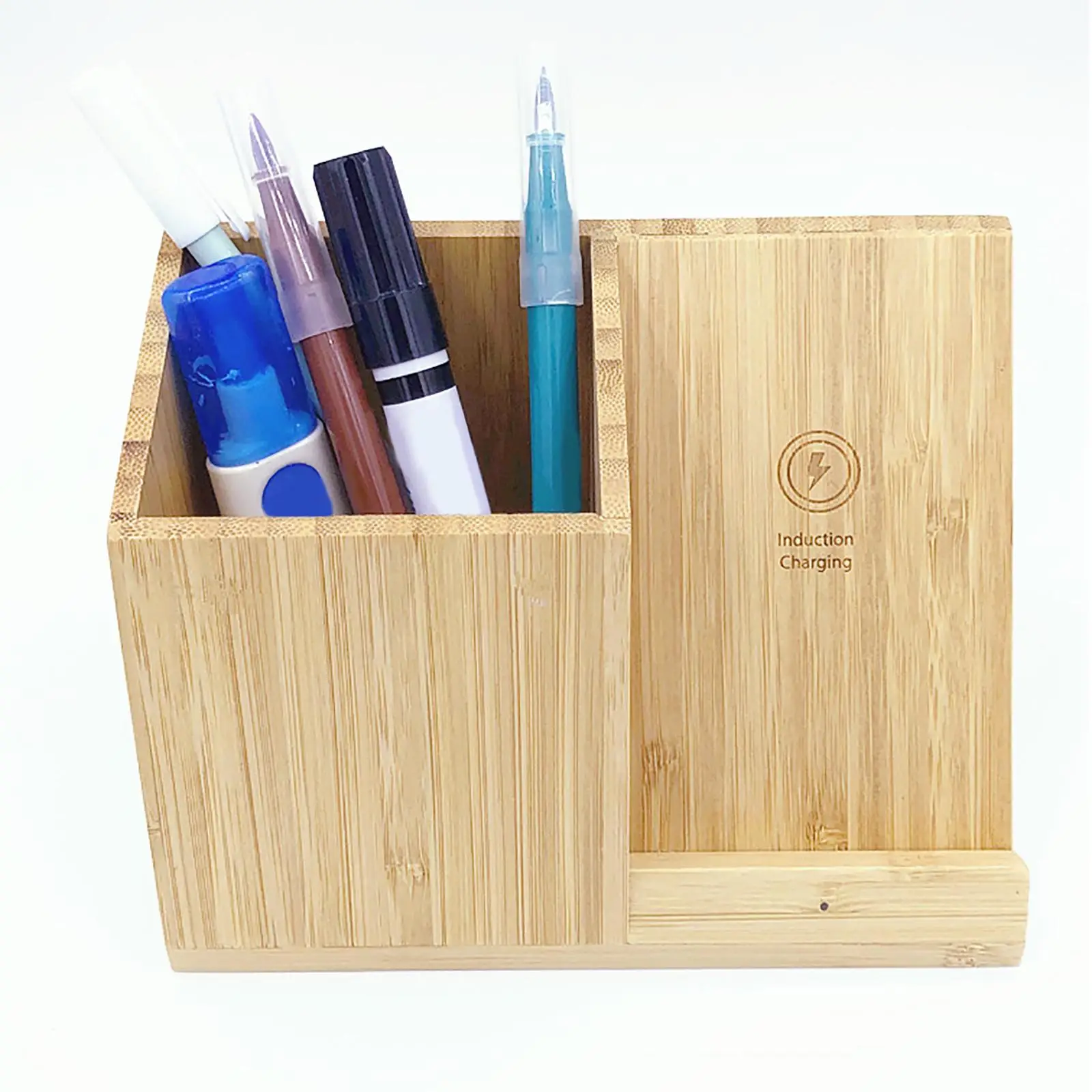 1 Piece Wireless Charger Pen Stand Phone Charging Station Devices 4in1 Organizer Bamboo Stuff for Pencil Storage Universal Phone