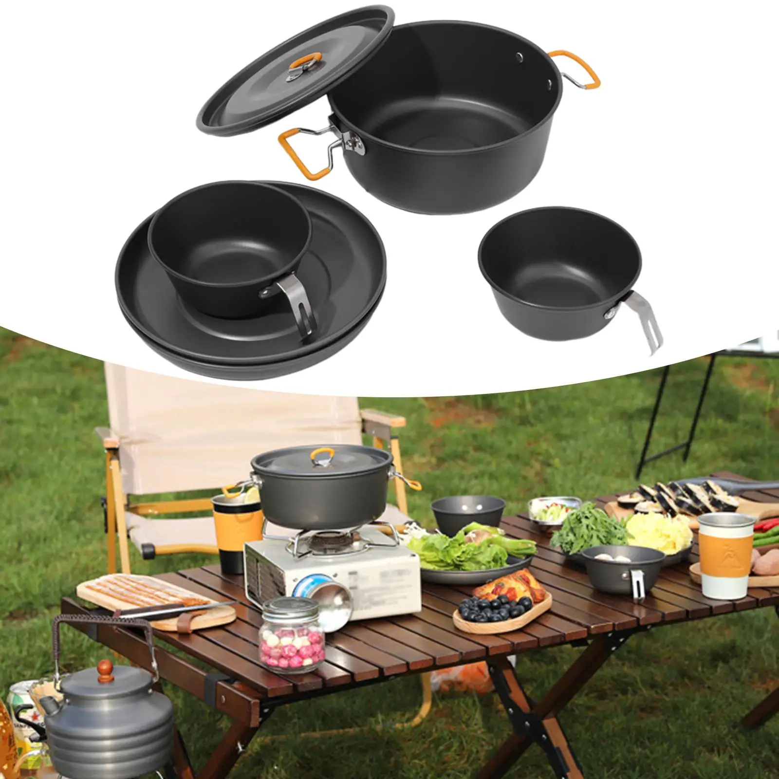 Camping Cookware Set Accessories Portable Cooking Cookware Outdoor Pot Tableware Kit for Hiking Outdoor Survival Dinner Travel