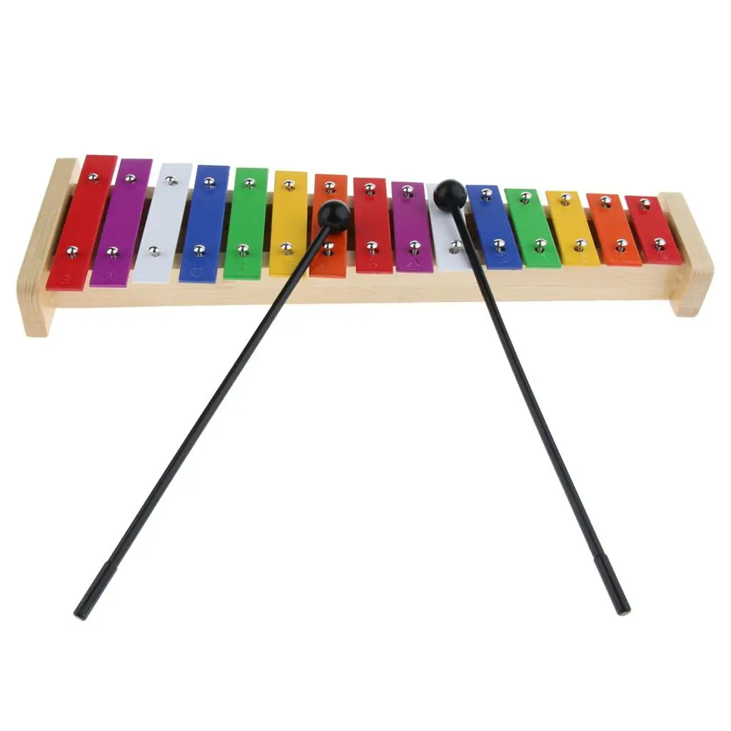 Wooden 15 Notes Xylophone Hand Percussion with Mallets for Children Music Enlightment Toys Holiday/Birthday Gift