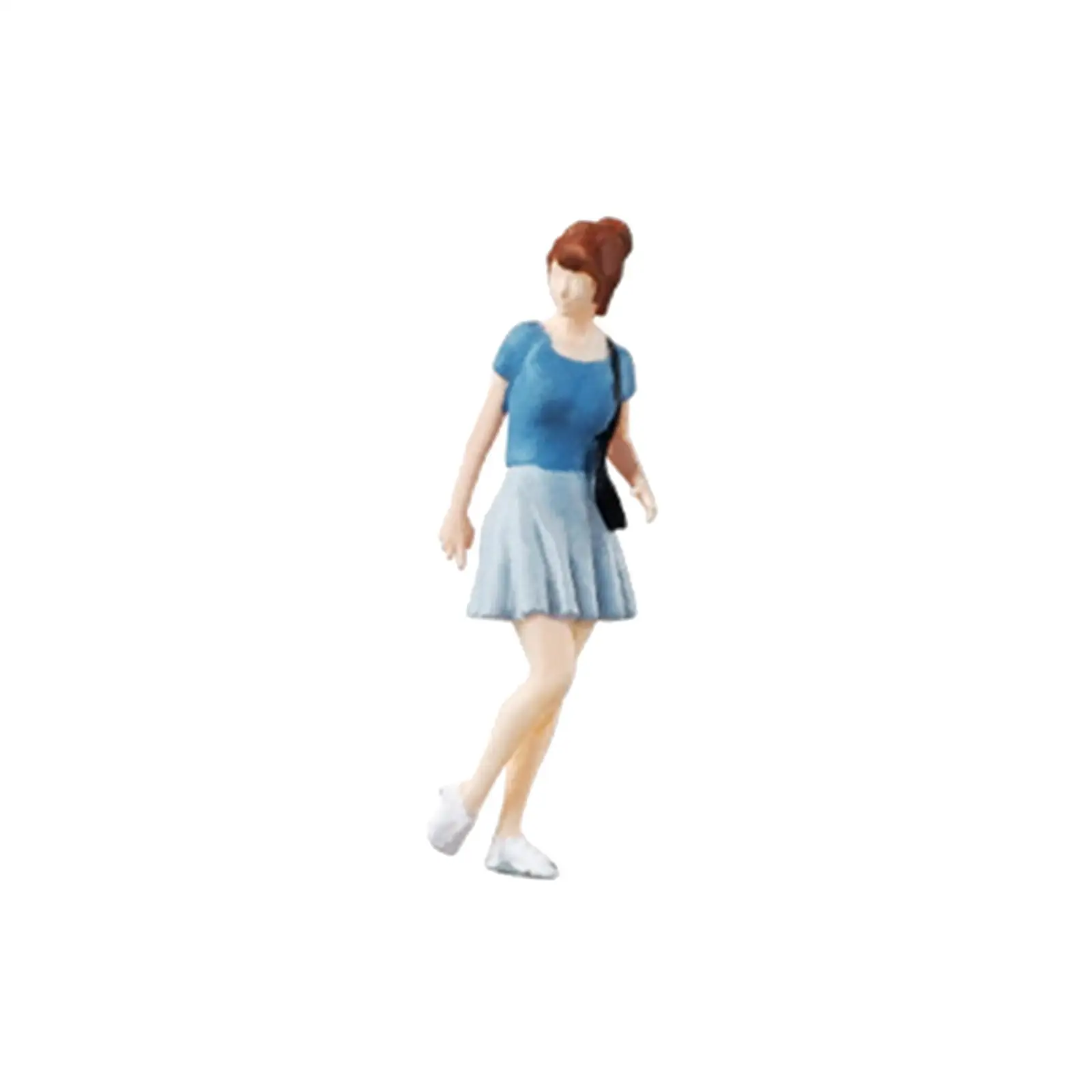 Miniature Figure Blue Skirt Girl Tiny Dollhouse Decor for Street Doll House Decoration DIY Projects Micro Landscape S Gauge