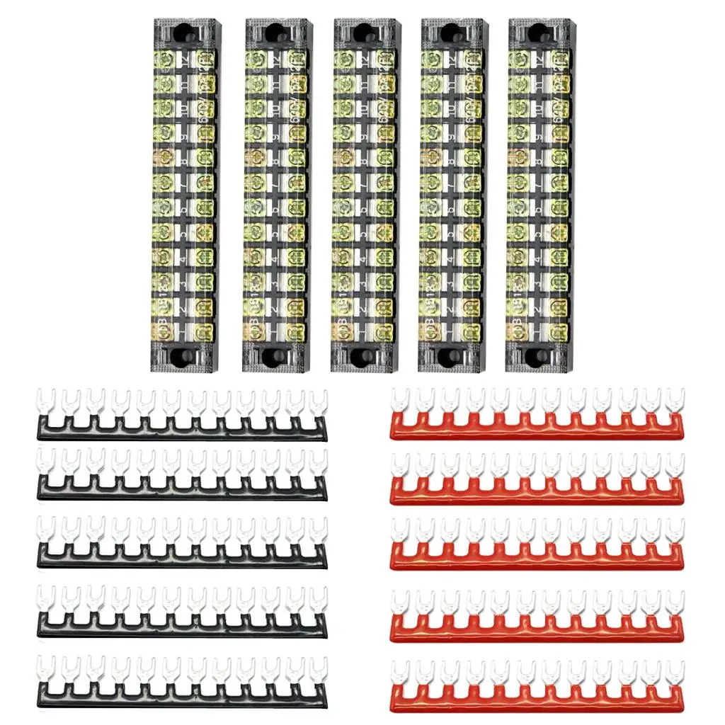 5 Sets 600V 15A Double Row 12 Positions Screw Terminal Barrier Strip Blocks