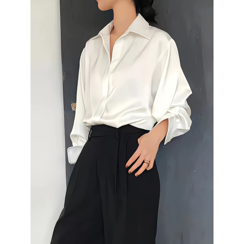 Title 13, Casual Office Lady Silk Blouses Autumn Long Sle...