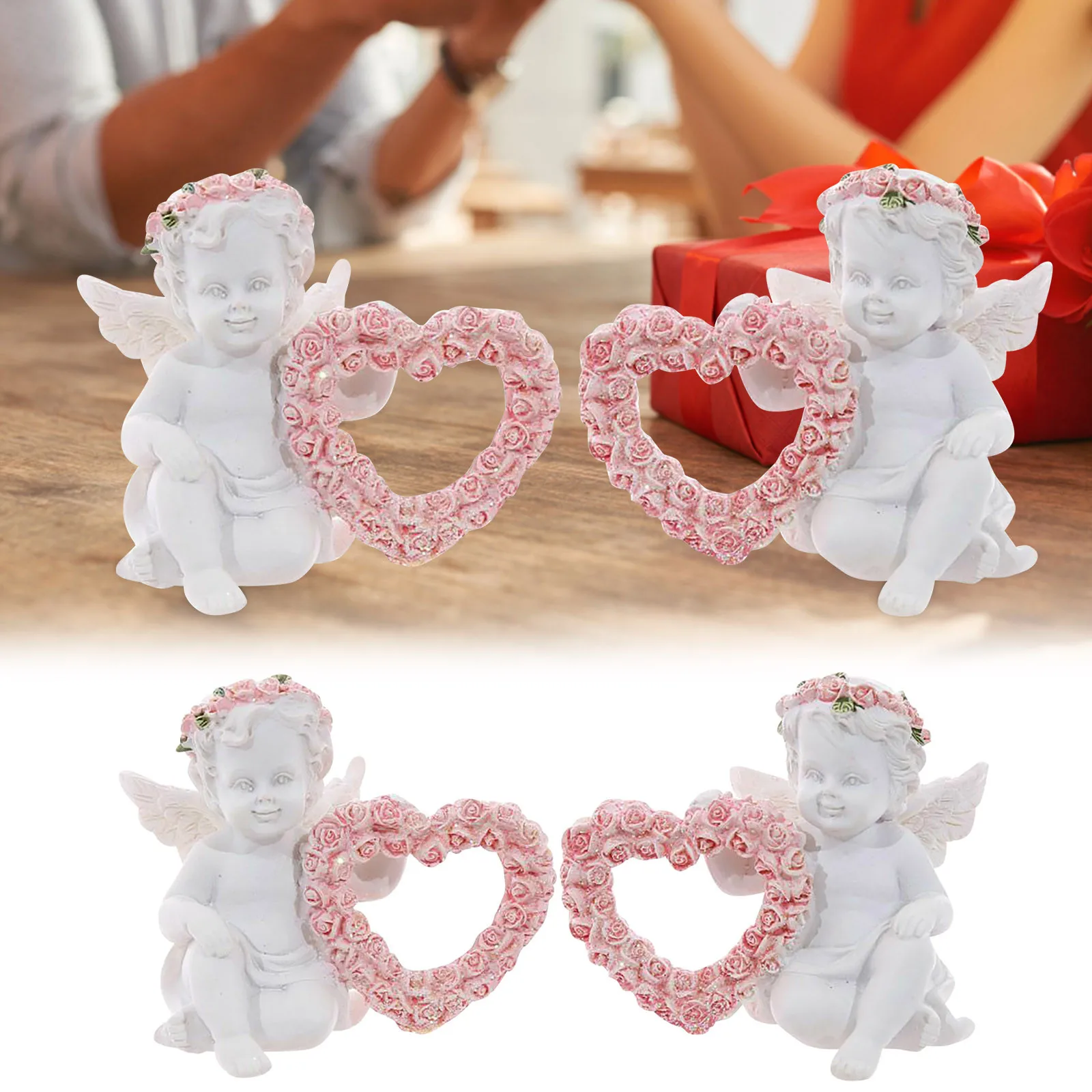Rose Heart Swing Love Cherub Angel Couple Ornament Figurine Statue Gifts New 