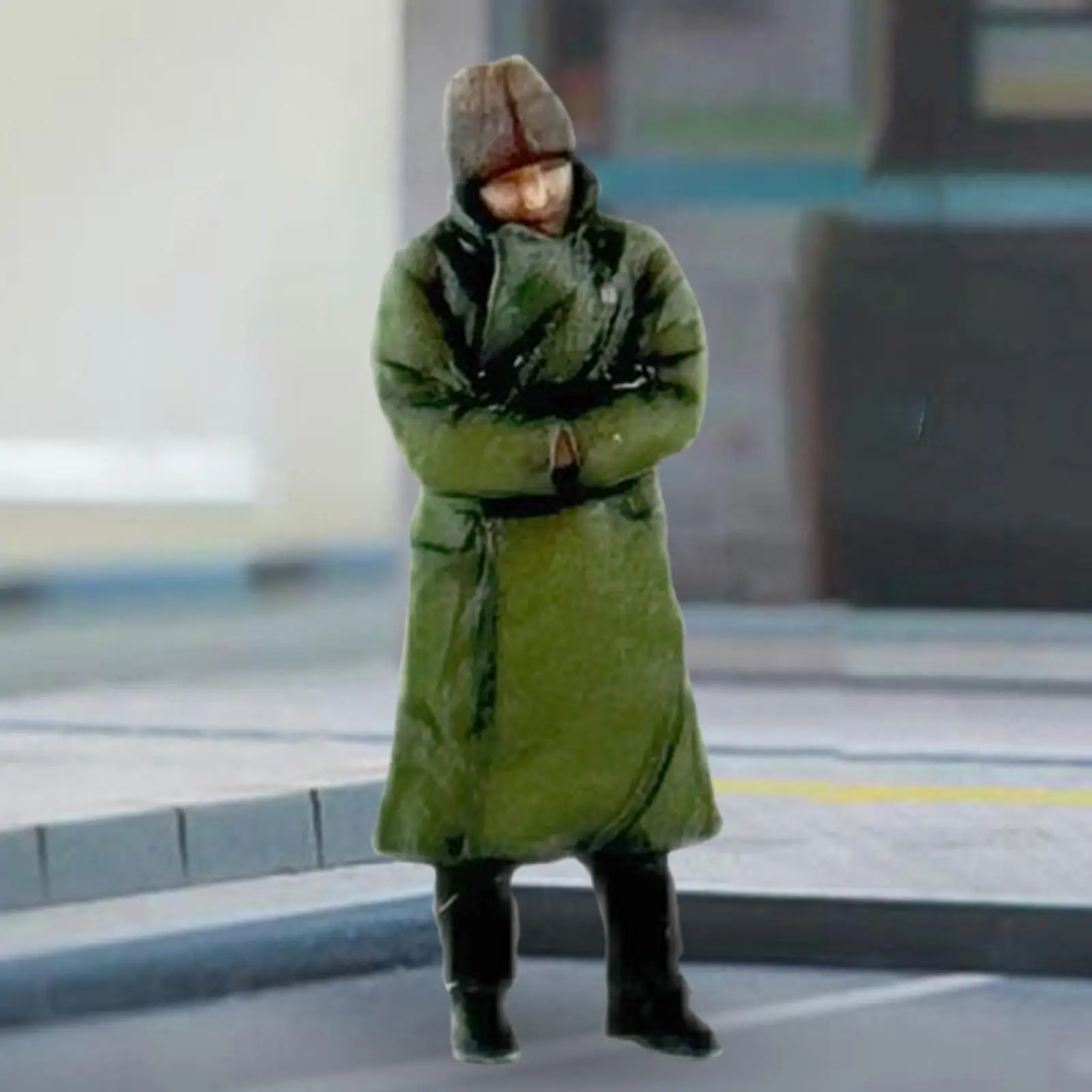 1/87 Resin Model Figure wearing Green Coat Sand Table Ornament Collection People Figurines for Miniature Scene Decor Accessories